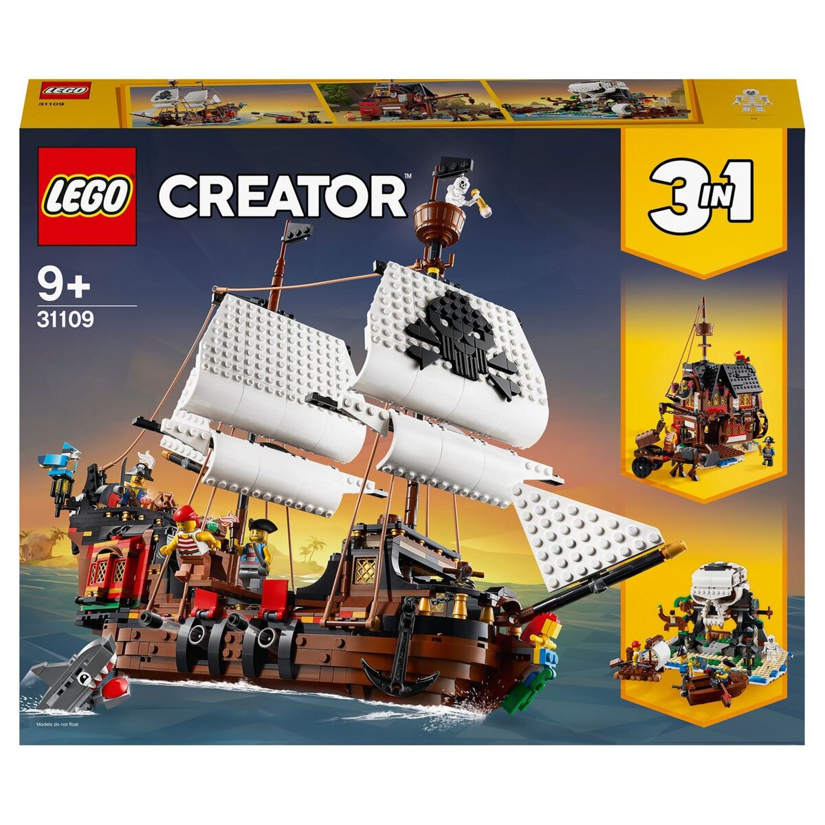 LEGO Creator 31109 Le bateau pirate -  Auberge et Île au Crâne, Jouet Créatif 3 en 1, pour Enfants de 9 Ans et Plus