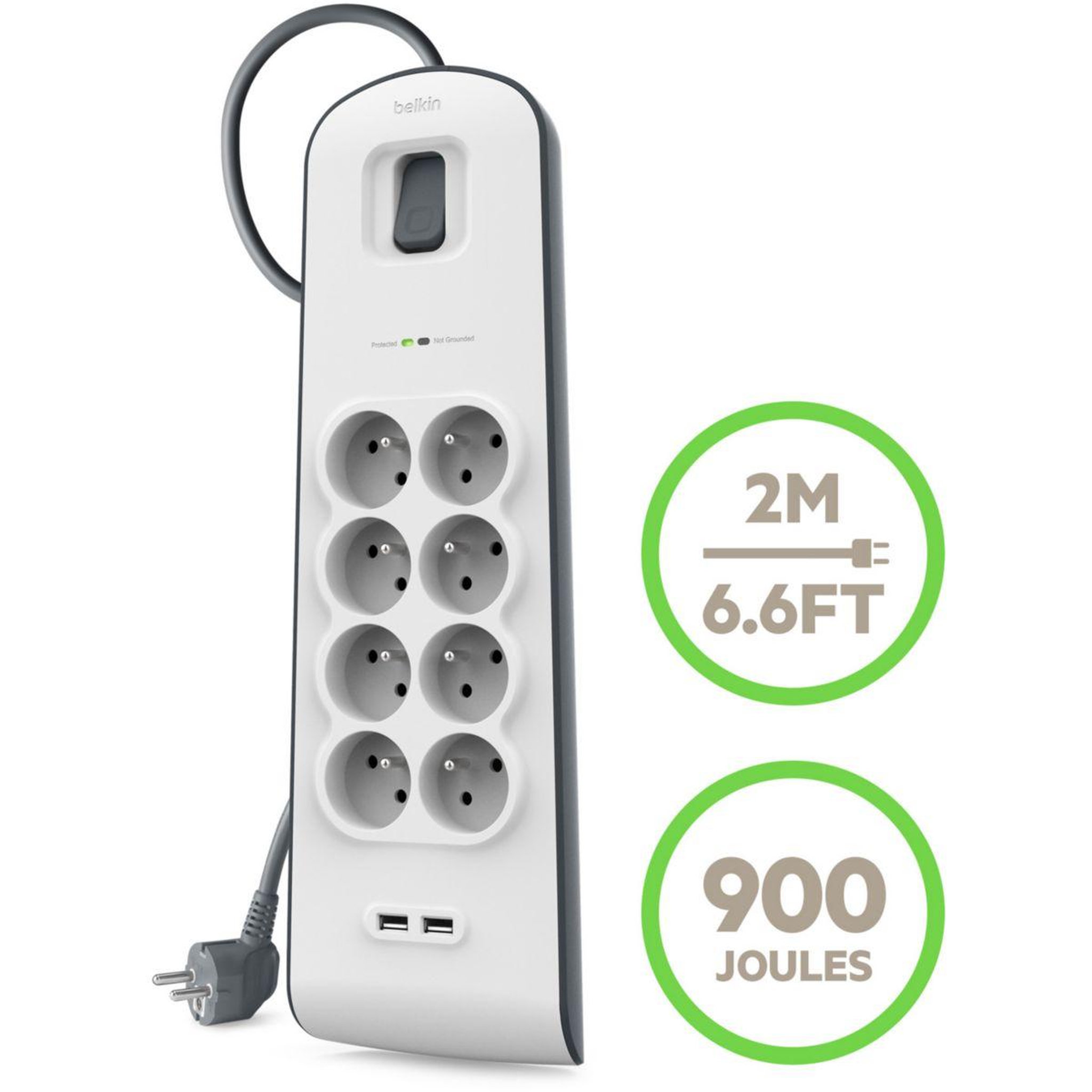 Voir la diapositive 4 : Belkin Multiprise usb 8 prises parafoudres + 2 usb