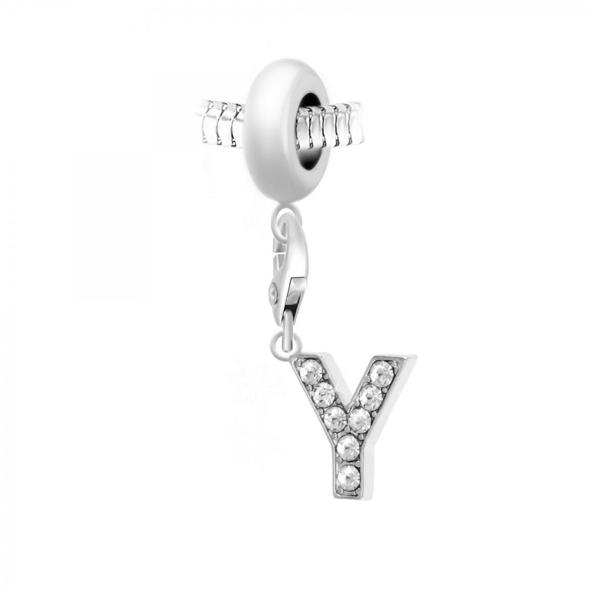 SC CRYSTAL Charm perle SC Crystal en acier avec pendentif lettre Y ornée de Cristaux scintillants
