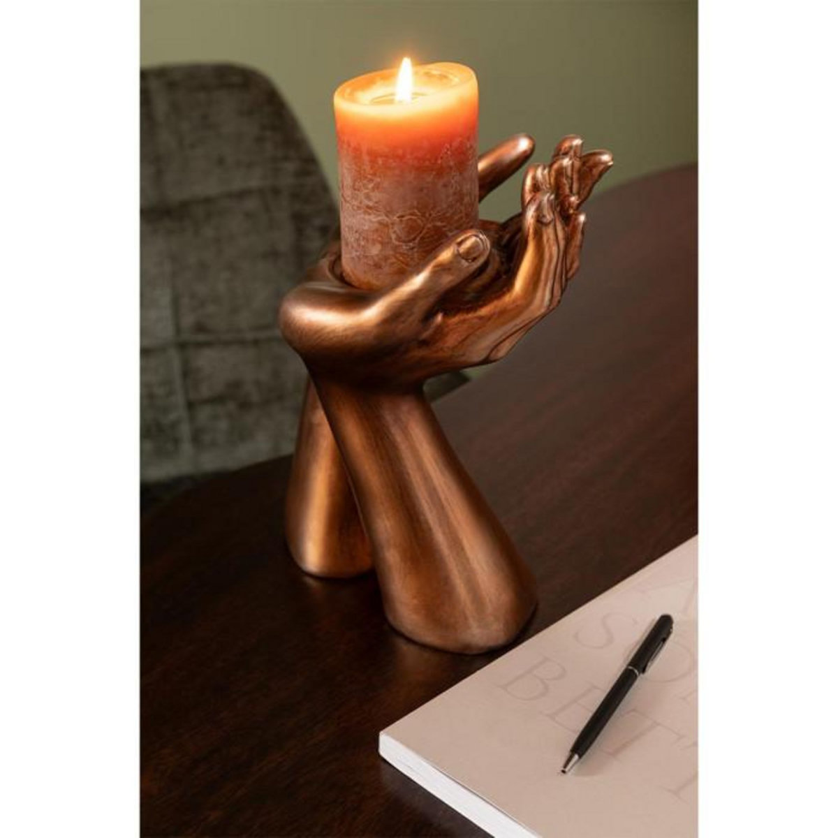 Paris Prix Bougeoir Déco en Résine  Mains  25cm Cuivre