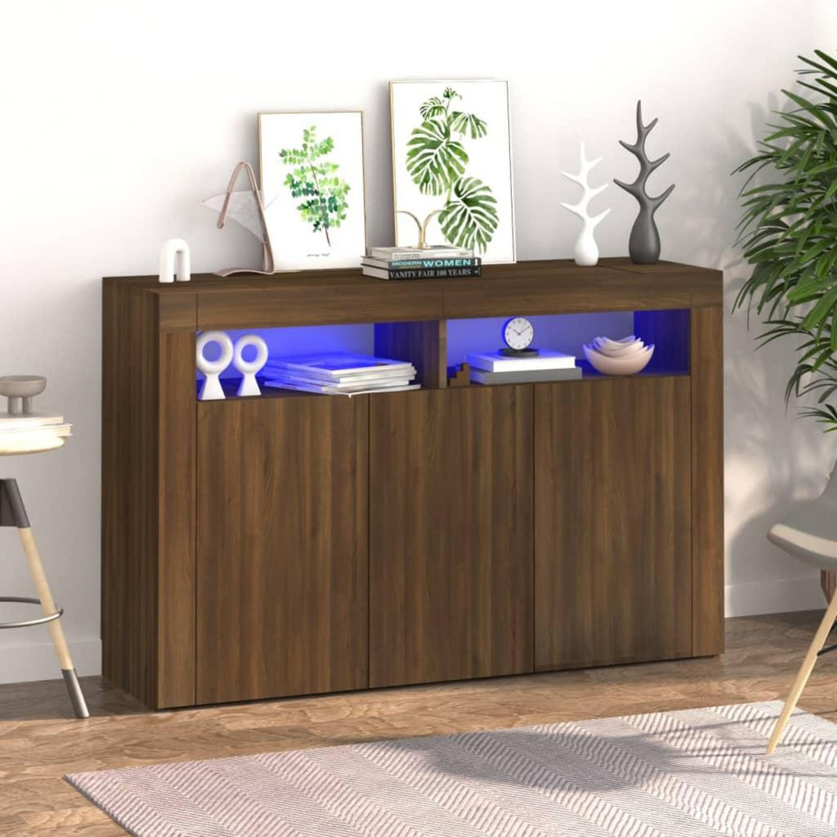 VIDAXL Buffet avec lumieres LED chene marron 115,5x30x75 cm