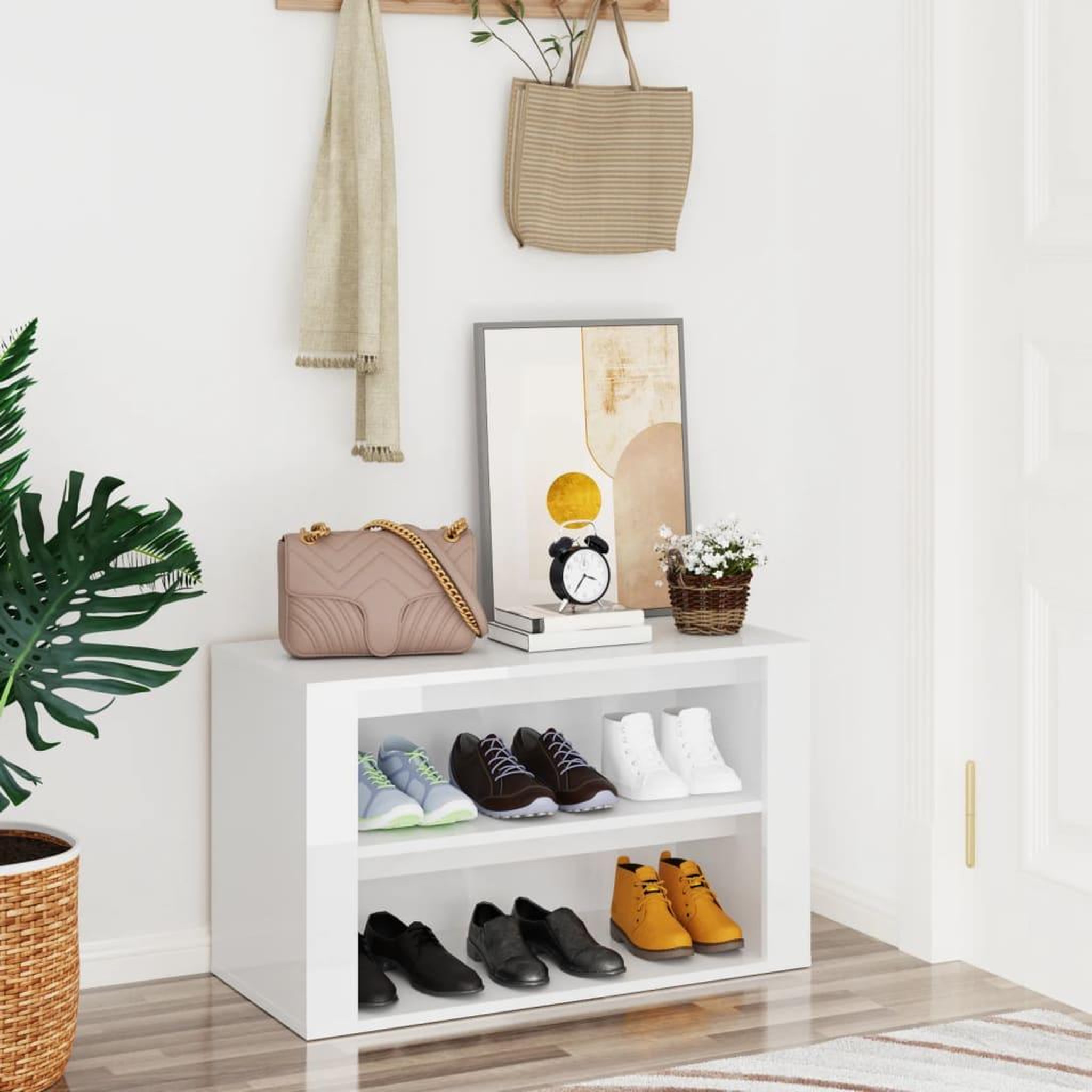 Voir la diapositive 1 : VIDAXL Etagere a chaussures Blanc brillant 75x35x45 cm Bois ingenierie