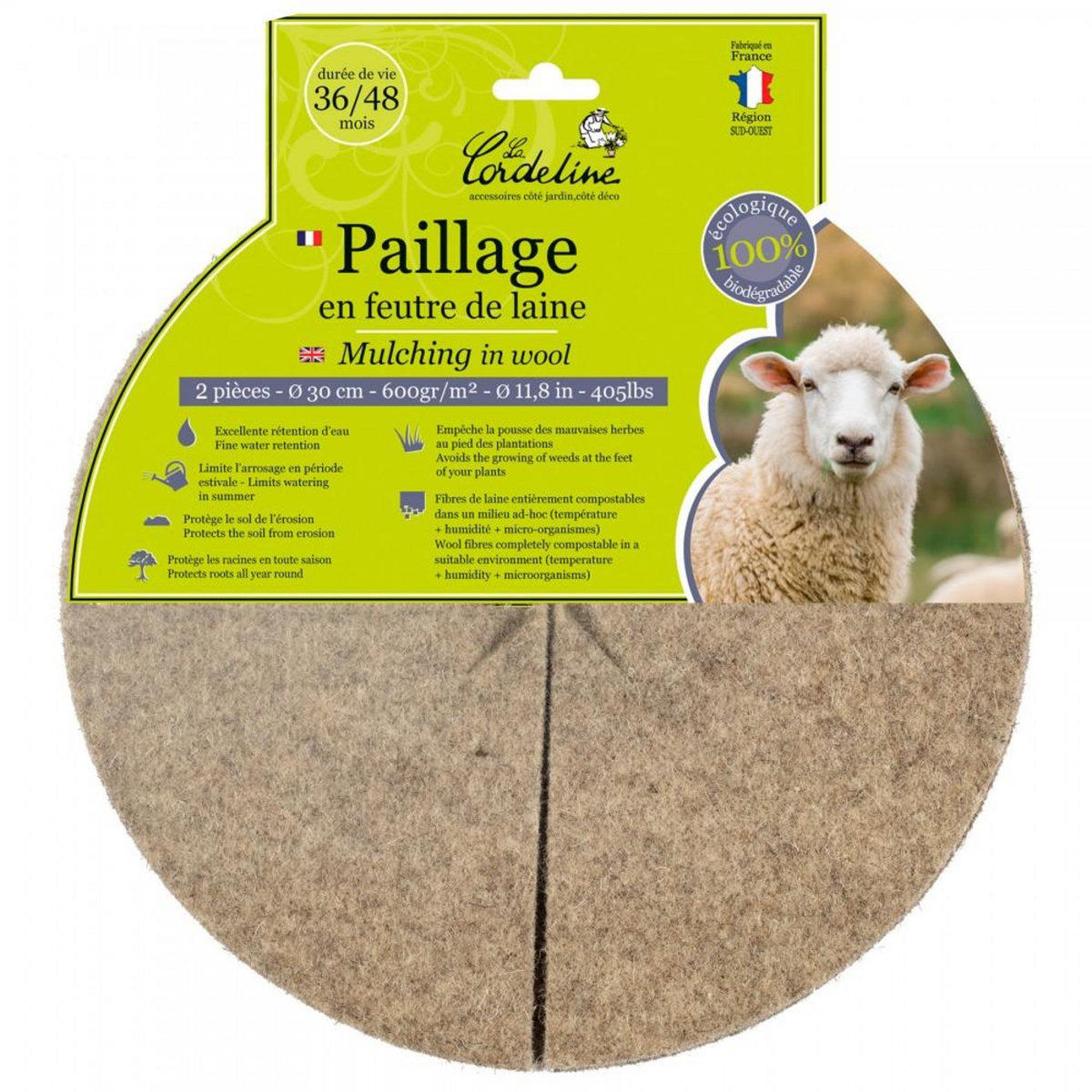 CENTRALE BRICO Lot de 2 disques de paillage, 600 g/m², 0.3x0.3 m