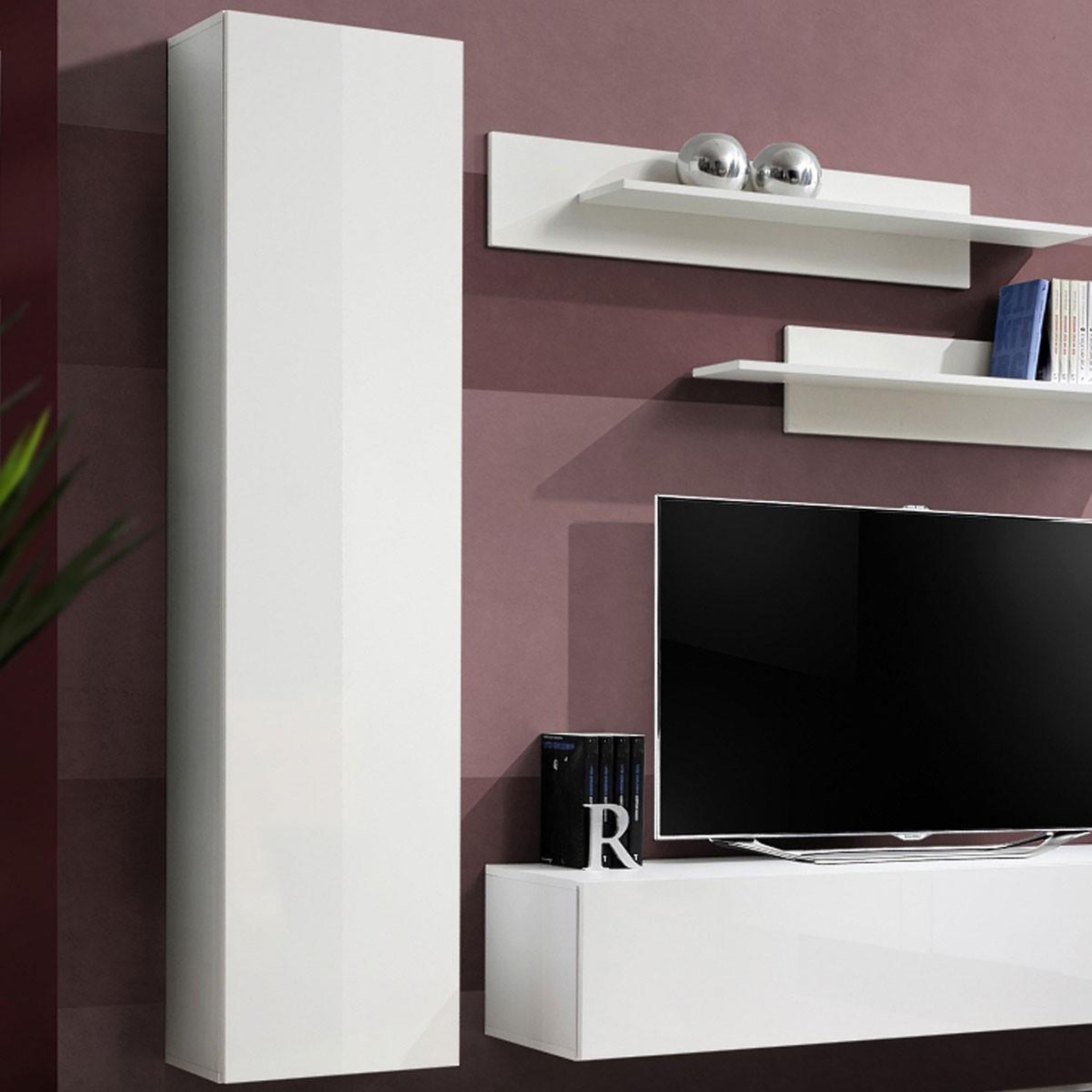 Voir la diapositive 2 : Paris Prix Ensemble meuble tv mural  fly g1  210cm blanc