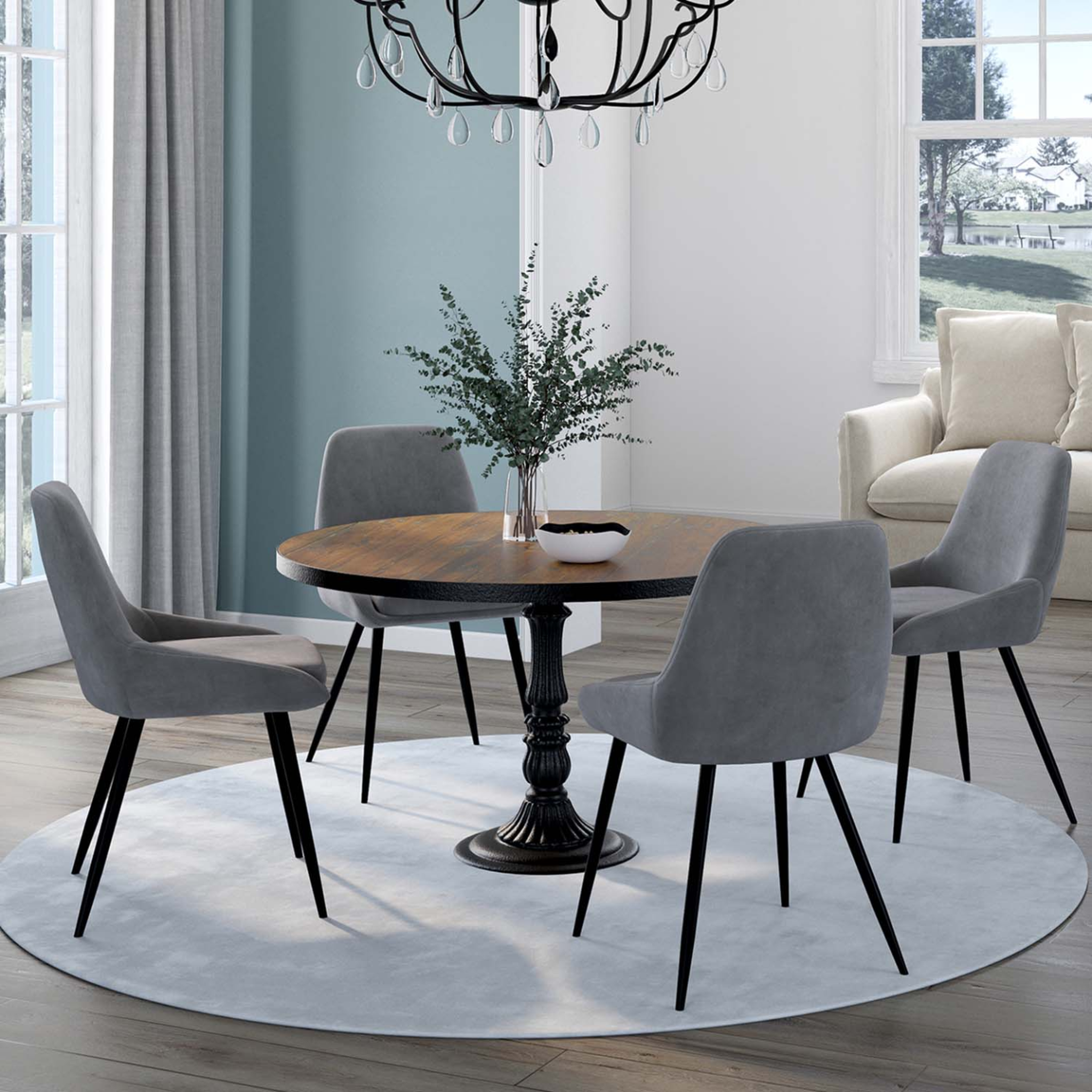 Voir la diapositive 2 : ID MARKET Lot de 4 chaises thalya en velours gris clair avec accoudoirs