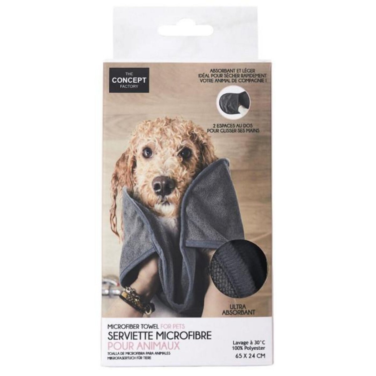 Paris Prix Serviette en Microfibre  Animaux  65cm Gris