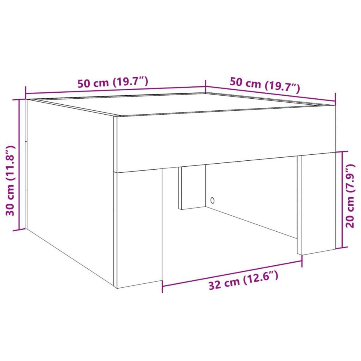 VIDAXL Table basse avec LED infini noir 50x50x30 cm