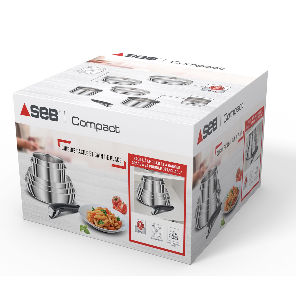 SEB Batterie de cuisine induction 6 pièces inox