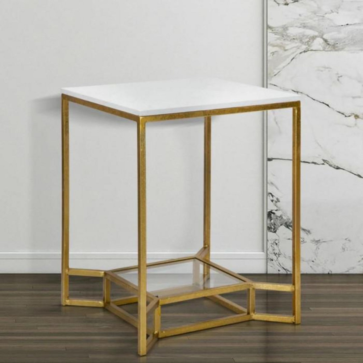 Paris Prix Table d'Appoint Design  Eva  60cm Blanc & Or