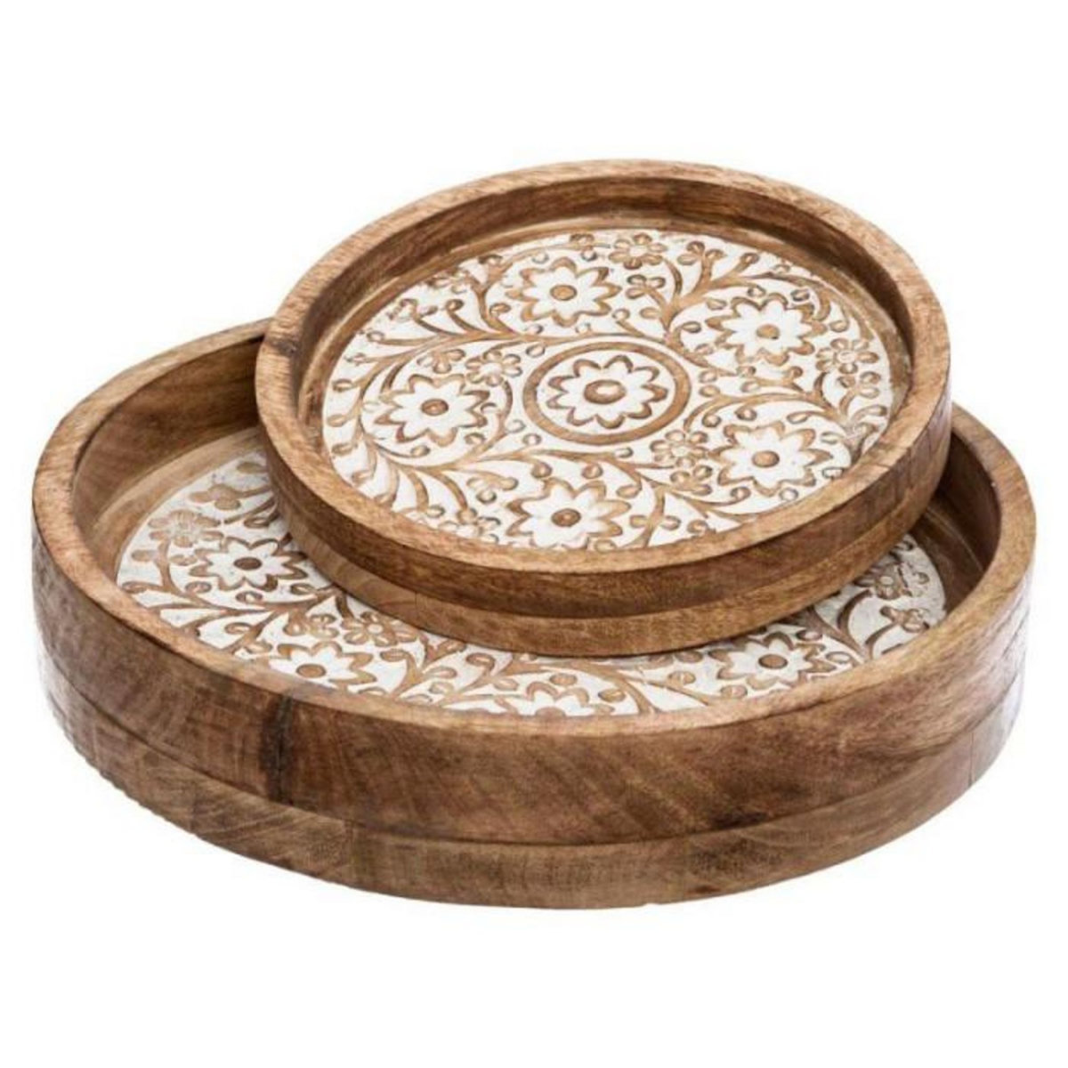 ATMOSPHERA Lot de 2 Plateaux en Bois  Ritual  35cm Naturel