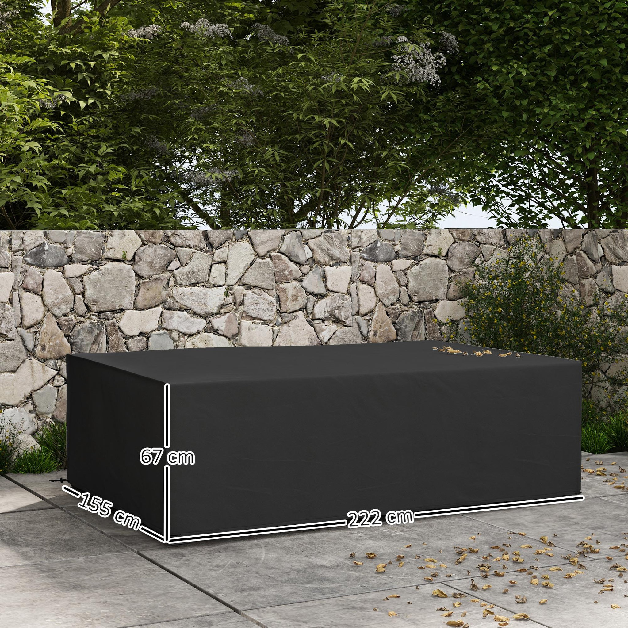 Voir la diapositive 3 : OUTSUNNY Housse de protection salon de jardin bâche etanche tissu oxford rectangulaire 222l x 155l x 67h cm noir