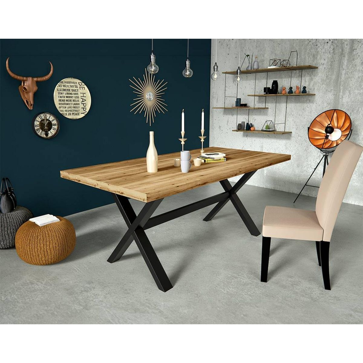 LISA DESIGN Woody - table à manger - chêne et hêtre massif - 180 cm