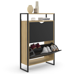 ID MARKET Meuble à chaussures 12 paires BOSTON 2 portes avec étagère supérieure design industriel