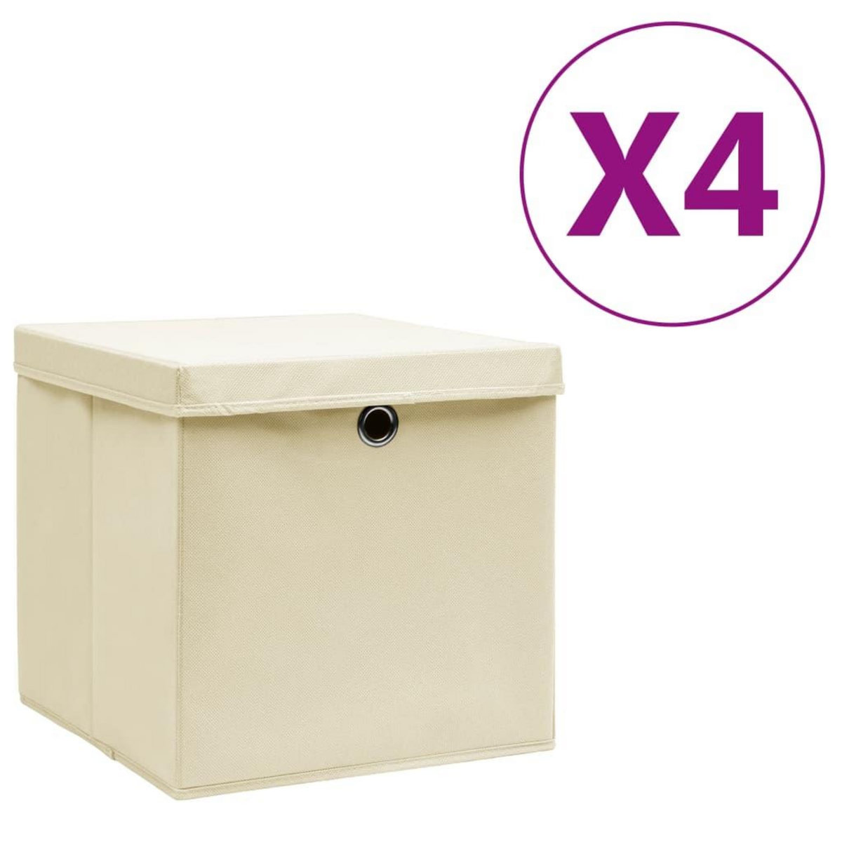 VIDAXL Boîtes de rangement avec couvercles 4 pcs 28x28x28 cm Creme