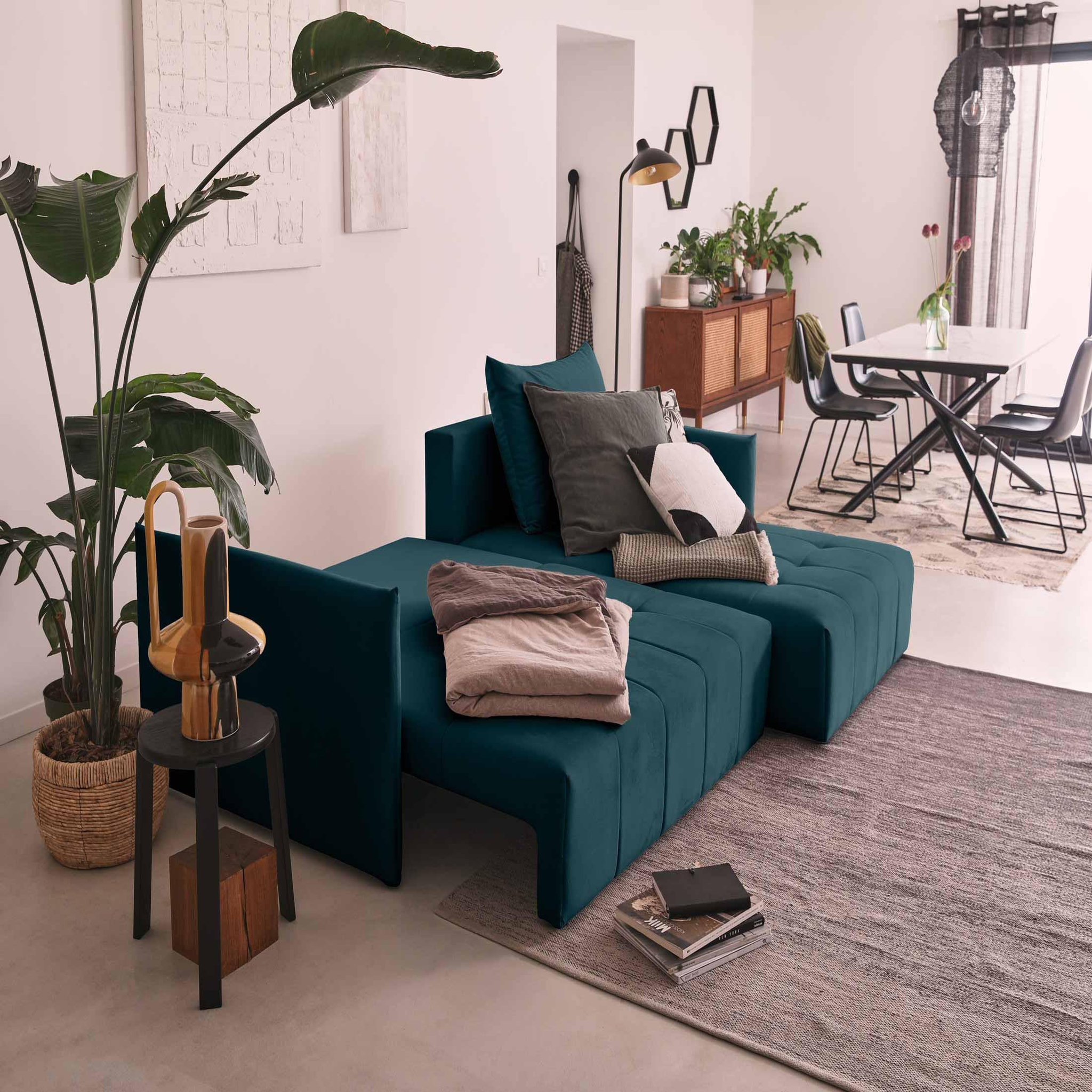 Voir la diapositive 3 : BEST MOBILIER Petra - canapé d'angle réversible - convertible avec coffre - 4 places - en velours