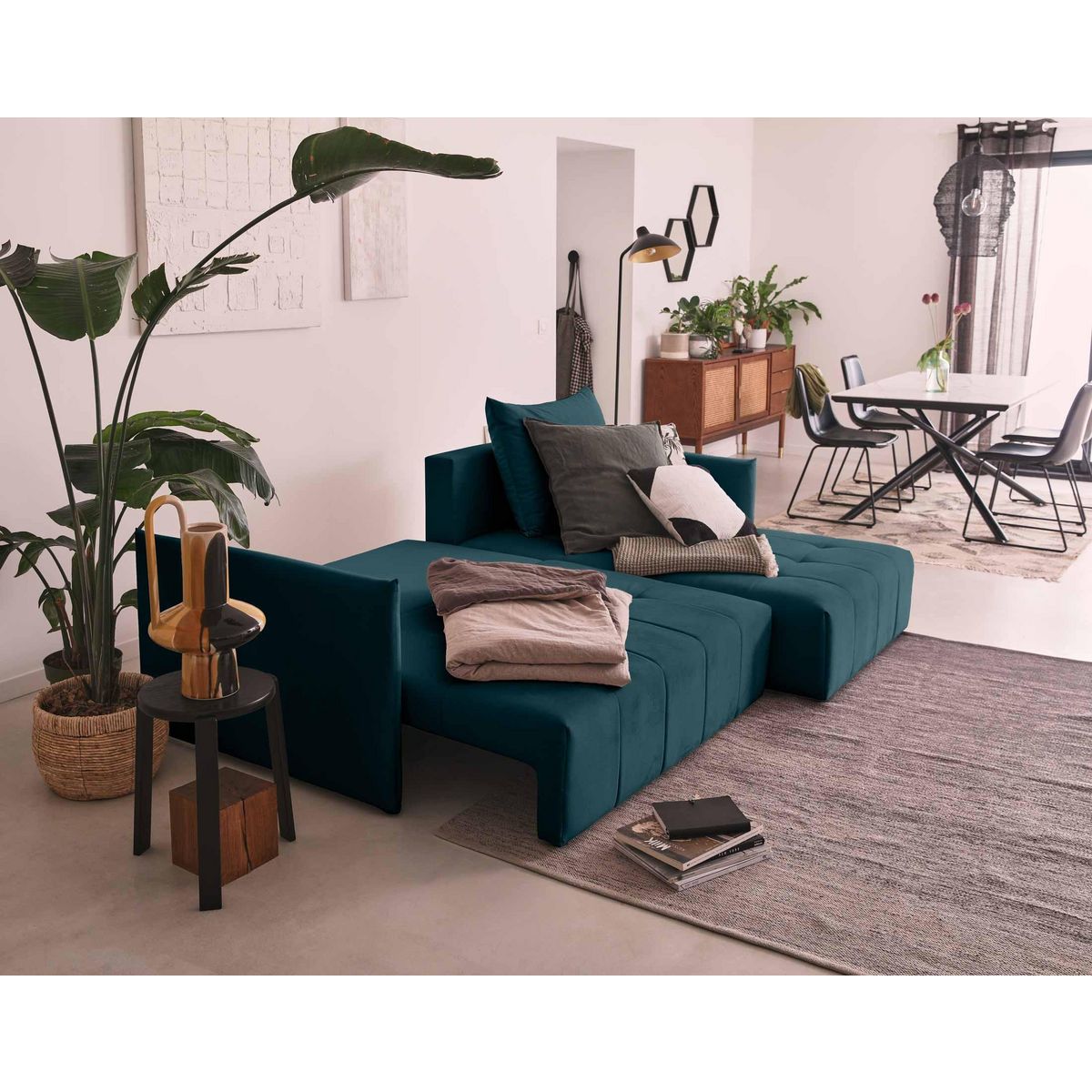 BEST MOBILIER Petra - canapé d'angle réversible - convertible avec coffre - 4 places - en velours