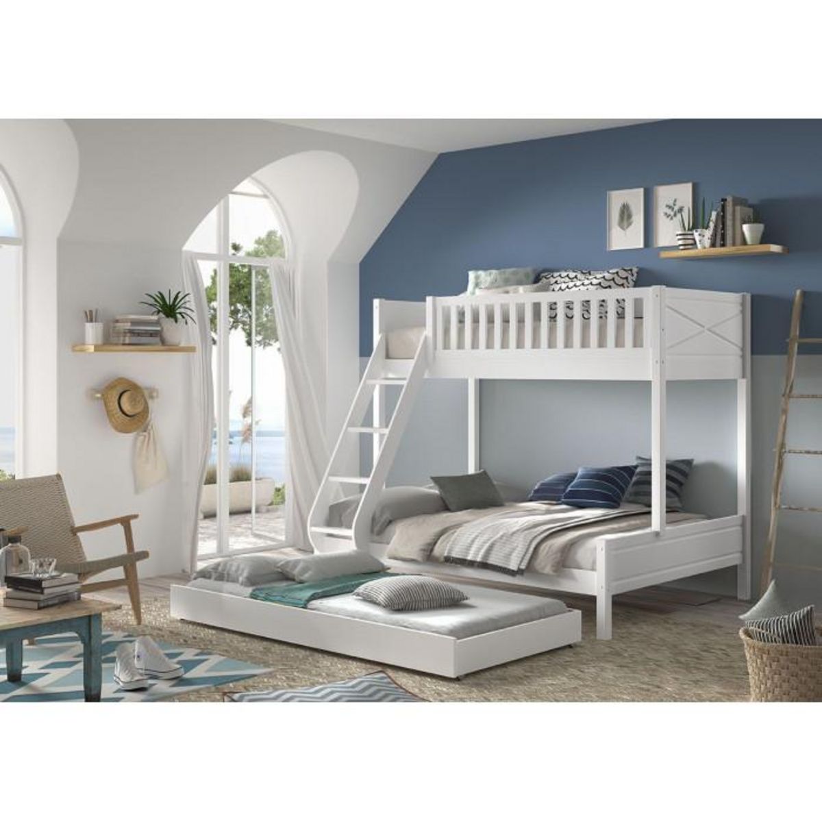 Paris Prix Lit Familial 3 Places  Scott  140x200cm Blanc