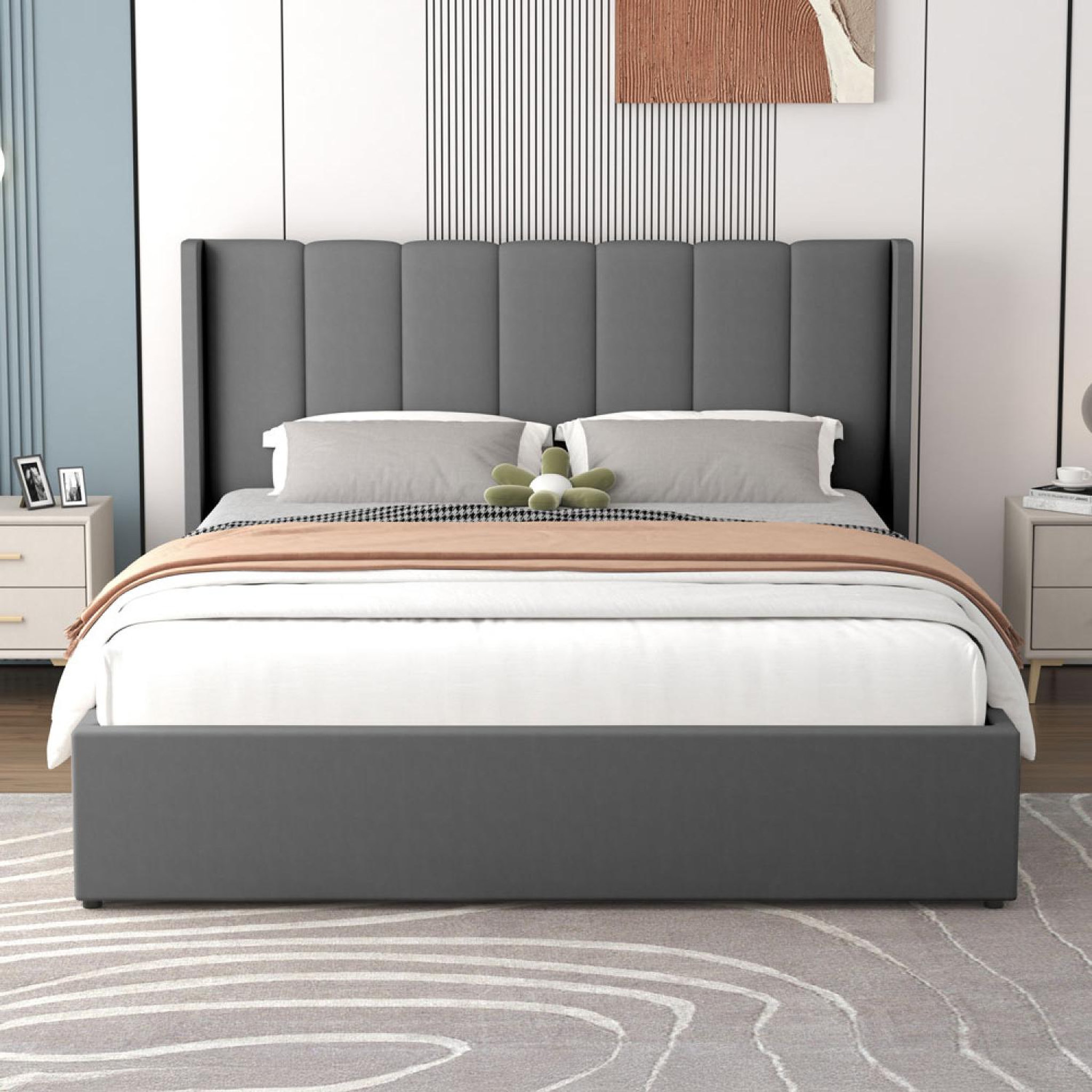 Voir la diapositive 4 : CONCEPT USINE Lit coffre design 160x200cm en velours gris arlington