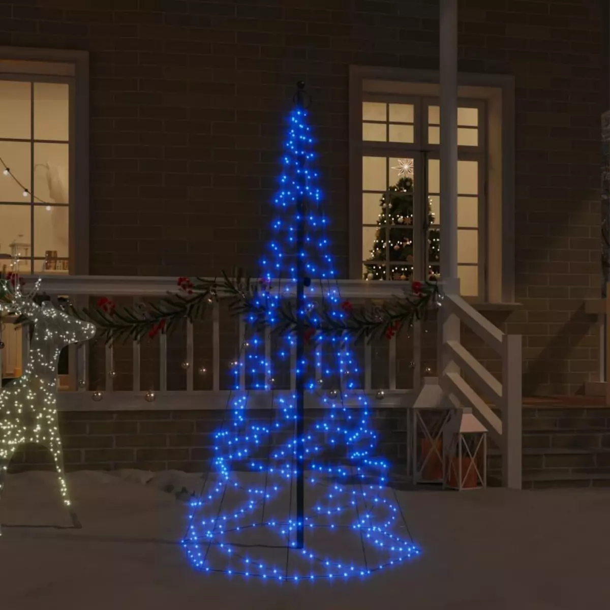 VIDAXL Sapin de Noël sur mat de drapeau 200 LED Bleues 180 cm