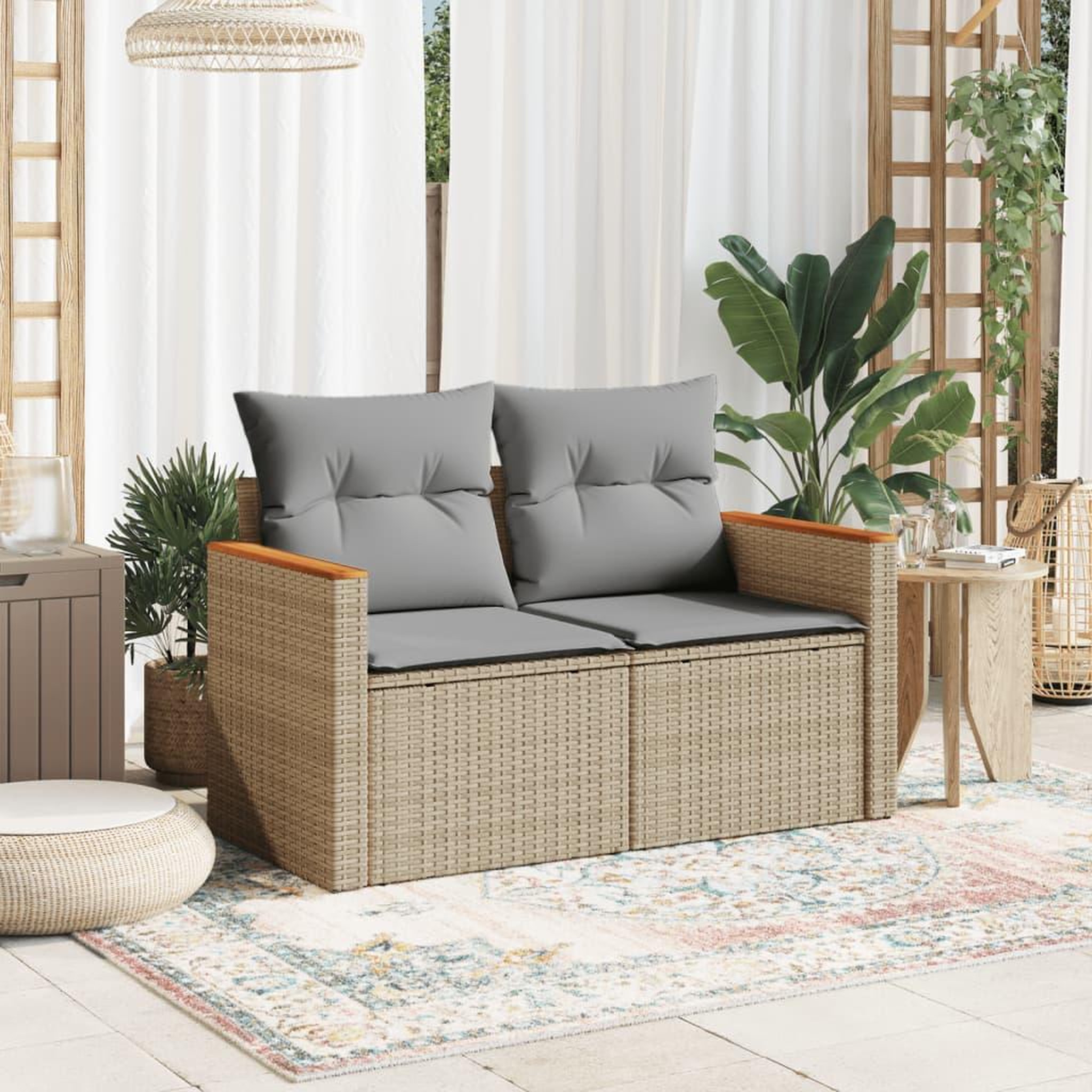 Voir la diapositive 3 : VIDAXL Canape de jardin avec coussins 2 places beige resine tressee