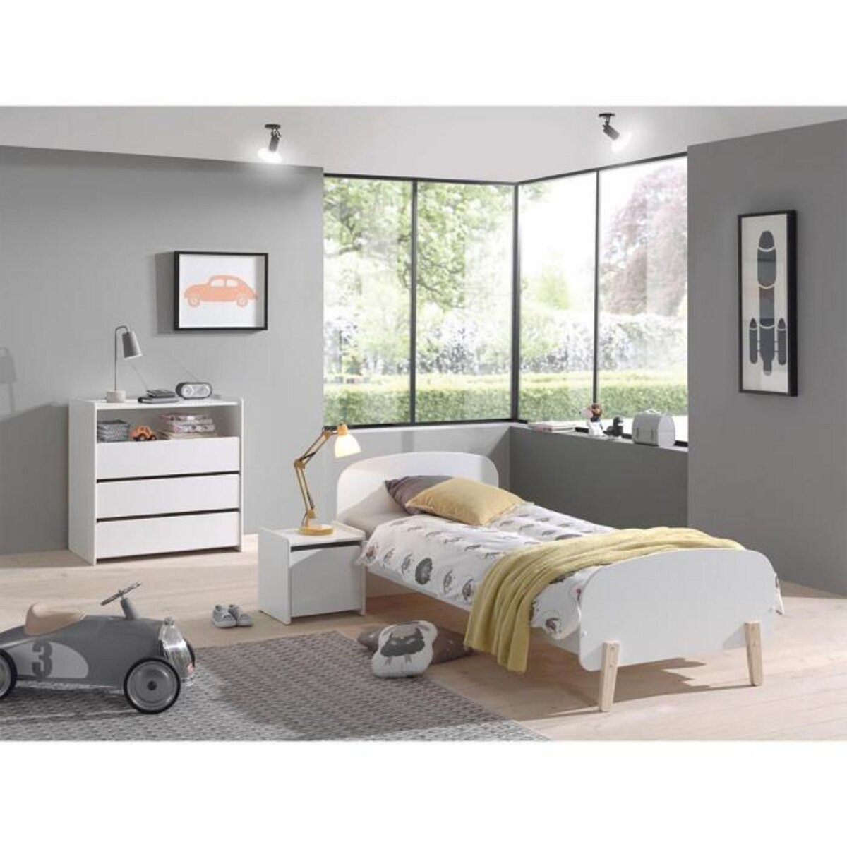 Paris Prix Pack - Lit Enfant, Chevet & Commode  Kiddy  Blanc