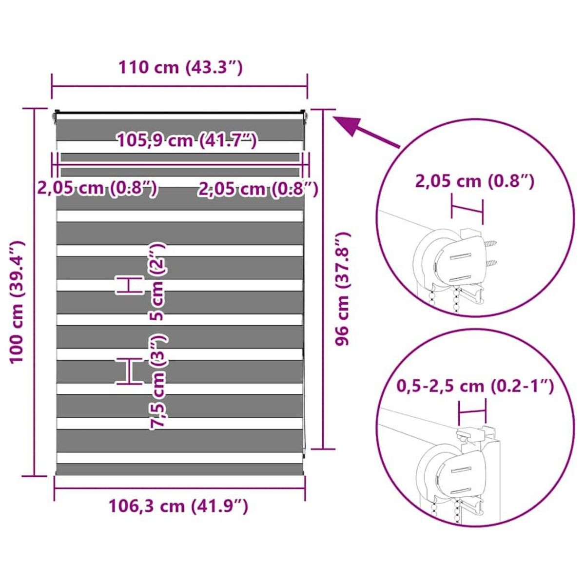 VIDAXL Store zebre marron 110x100cm largeur du tissu 105,9cm polyester