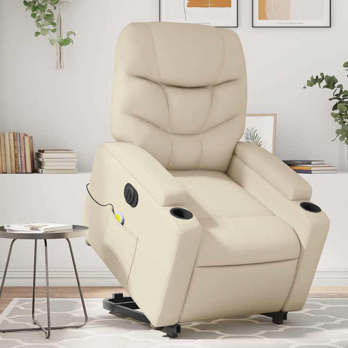 VIDAXL Fauteuil inclinable de massage electrique creme similicuir