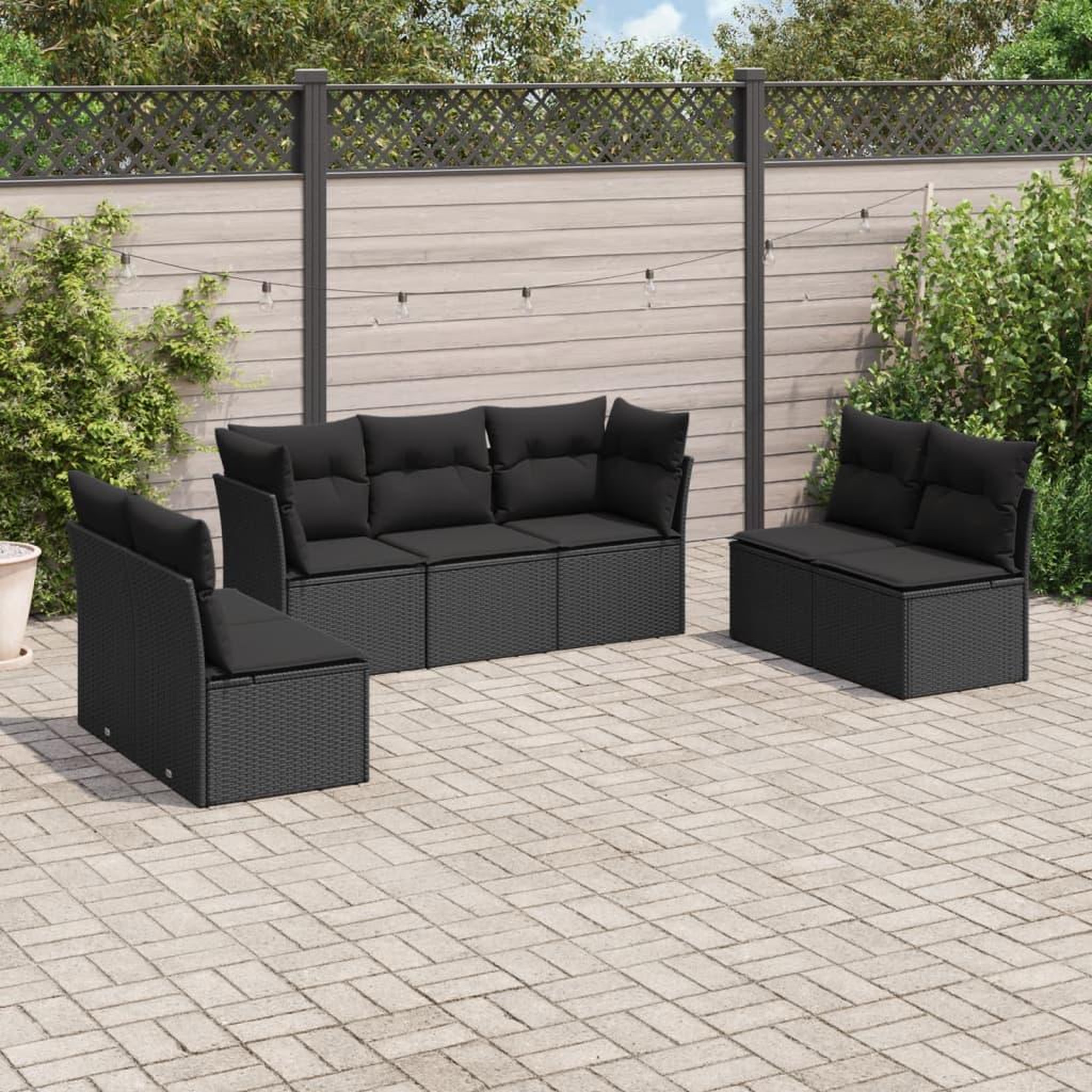 VIDAXL Salon de jardin 7 pcs avec coussins noir resine tressee