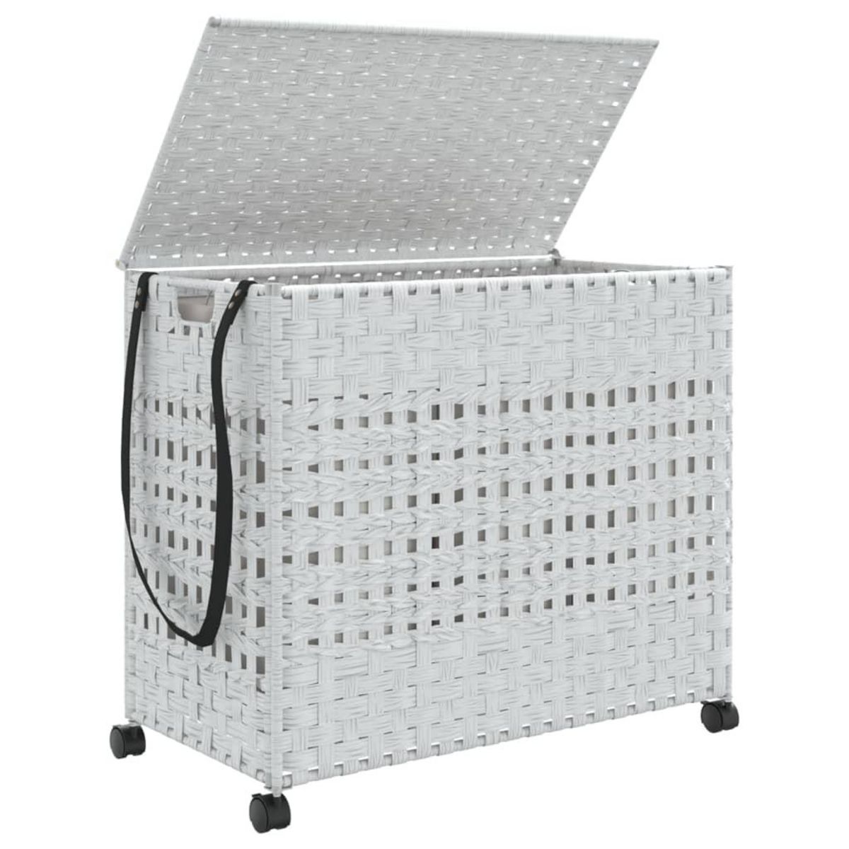 VIDAXL Panier a linge avec roulettes blanc 66x35x60 cm resine tressee