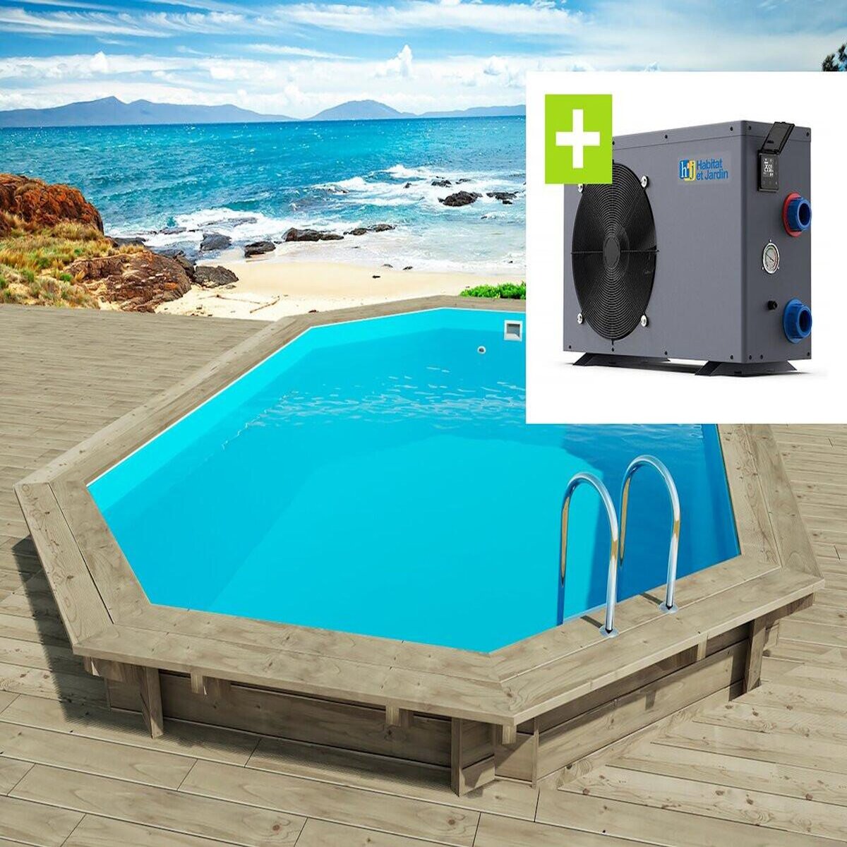Habitat et Jardin Piscine bois  Florida 145   - 6.57 x 4.57 x 1.44 m + Pompe à chaleur - Puissance 6.1 kW