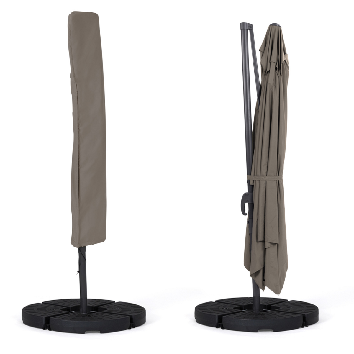 ID MARKET Parasol déporté inclinable rotatif 360 CALVI taupe 3x4 M avec 4 dalles et housse