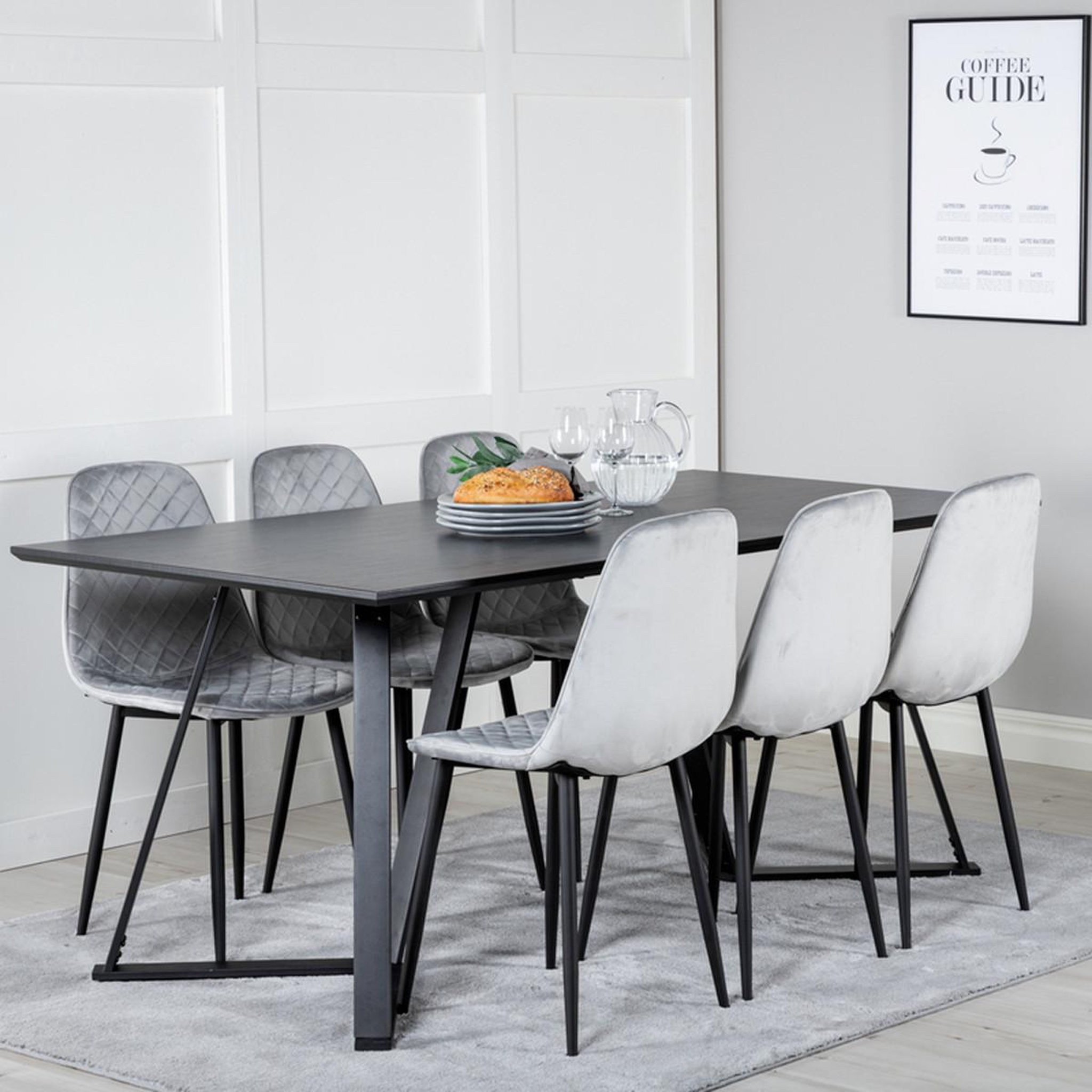 Voir la diapositive 5 : Paris Prix Ensemble table à manger & 6 chaises design  marina & polar  180cm noir & gris