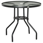 OUTSUNNY Table de jardin ronde dia. 80 x 72H cm - espace central parasol - métal noir plateau verre trempé texturé