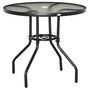 Voir la diapositive 1 : OUTSUNNY Table de jardin ronde dia. 80 x 72H cm - espace central parasol - métal noir plateau verre trempé texturé