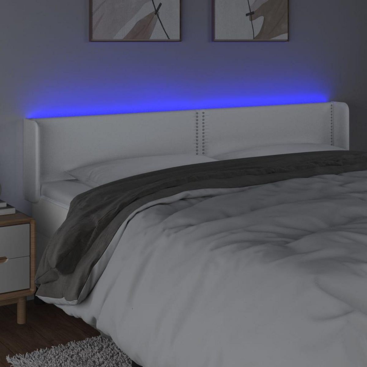 VIDAXL Tete de lit a LED Blanc 203x16x78/88 cm Similicuir