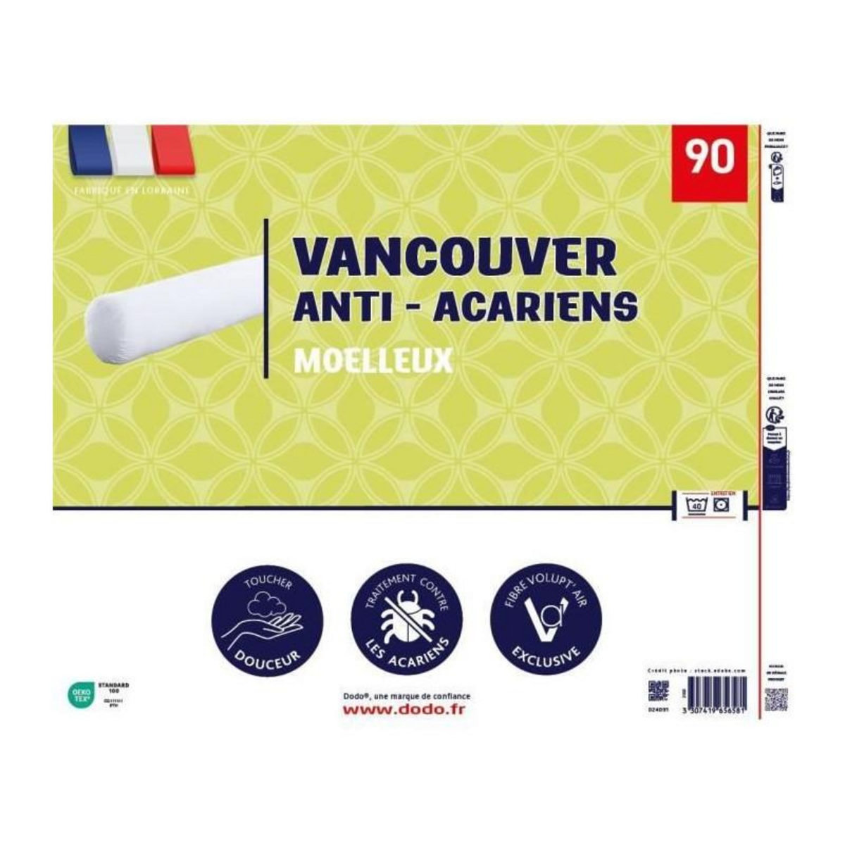 DODO Traversin VANCOUVER 90 cm - anti-acariens - 100% Polyester - DODO