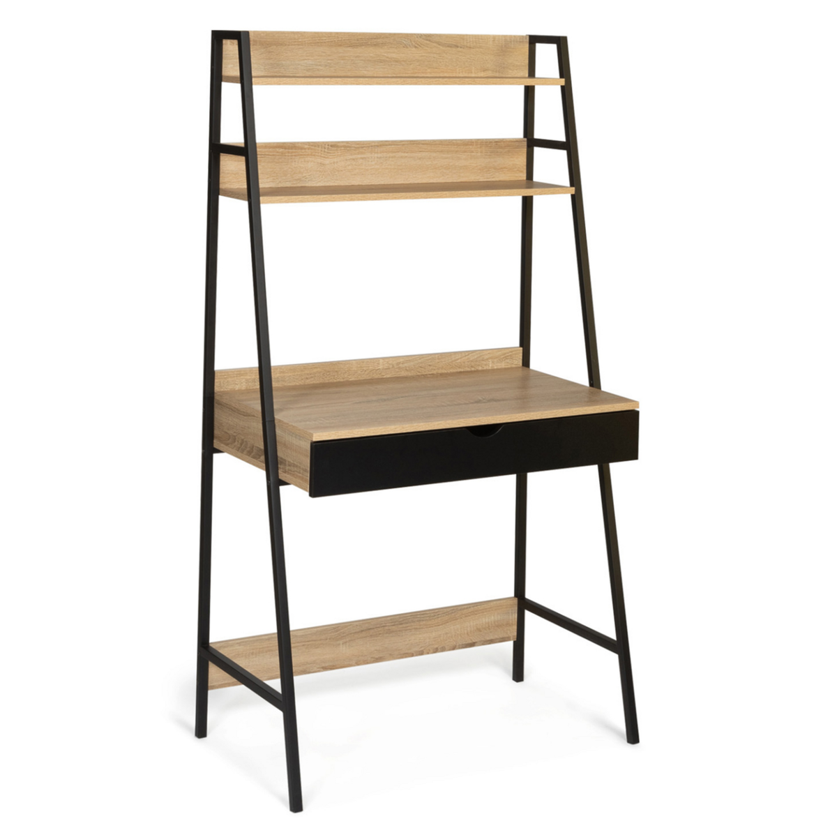 ID MARKET Bureau étagère 1 tiroir noir BOSTON design industriel