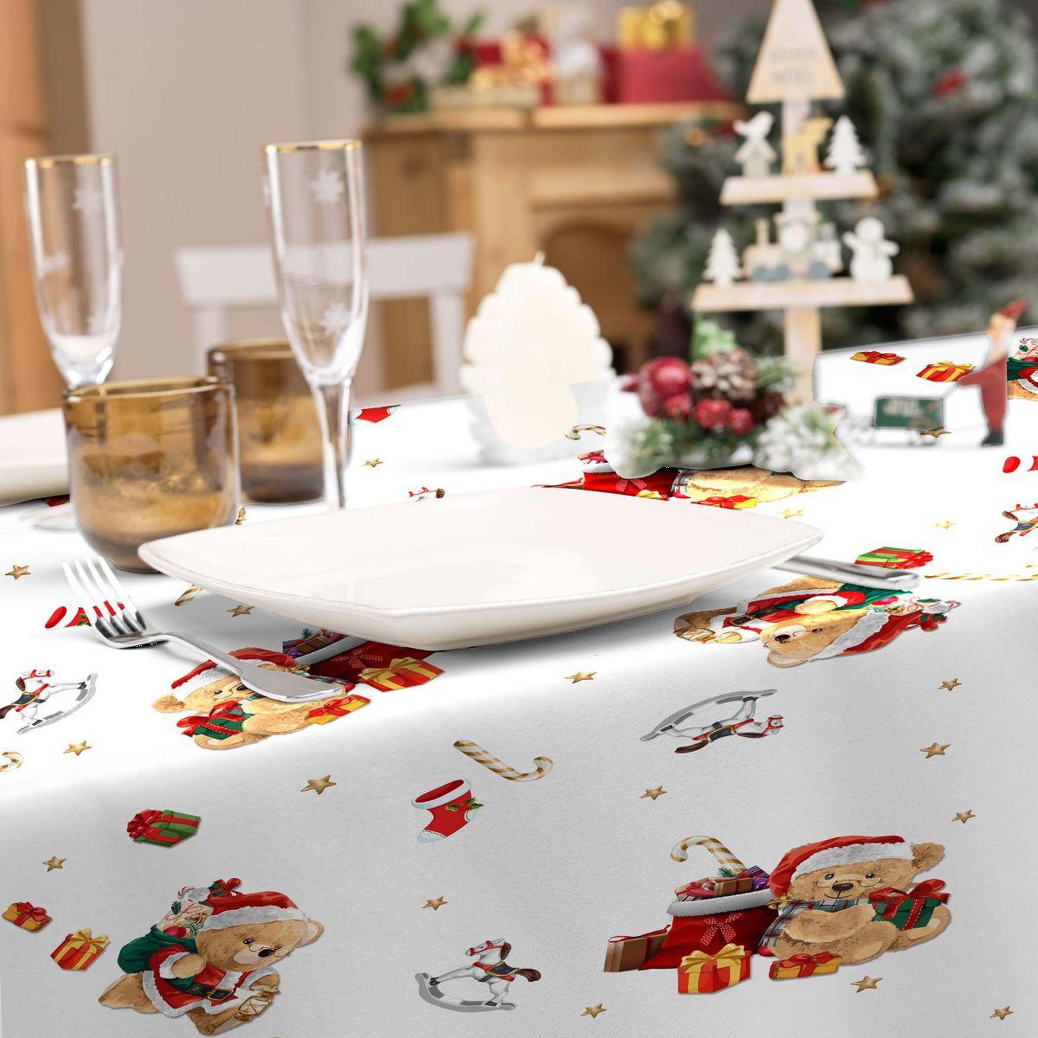 Voir la diapositive 2 : Douceur d'Intérieur Nappe antitache imprimé  oursons  150x300cm multicolore