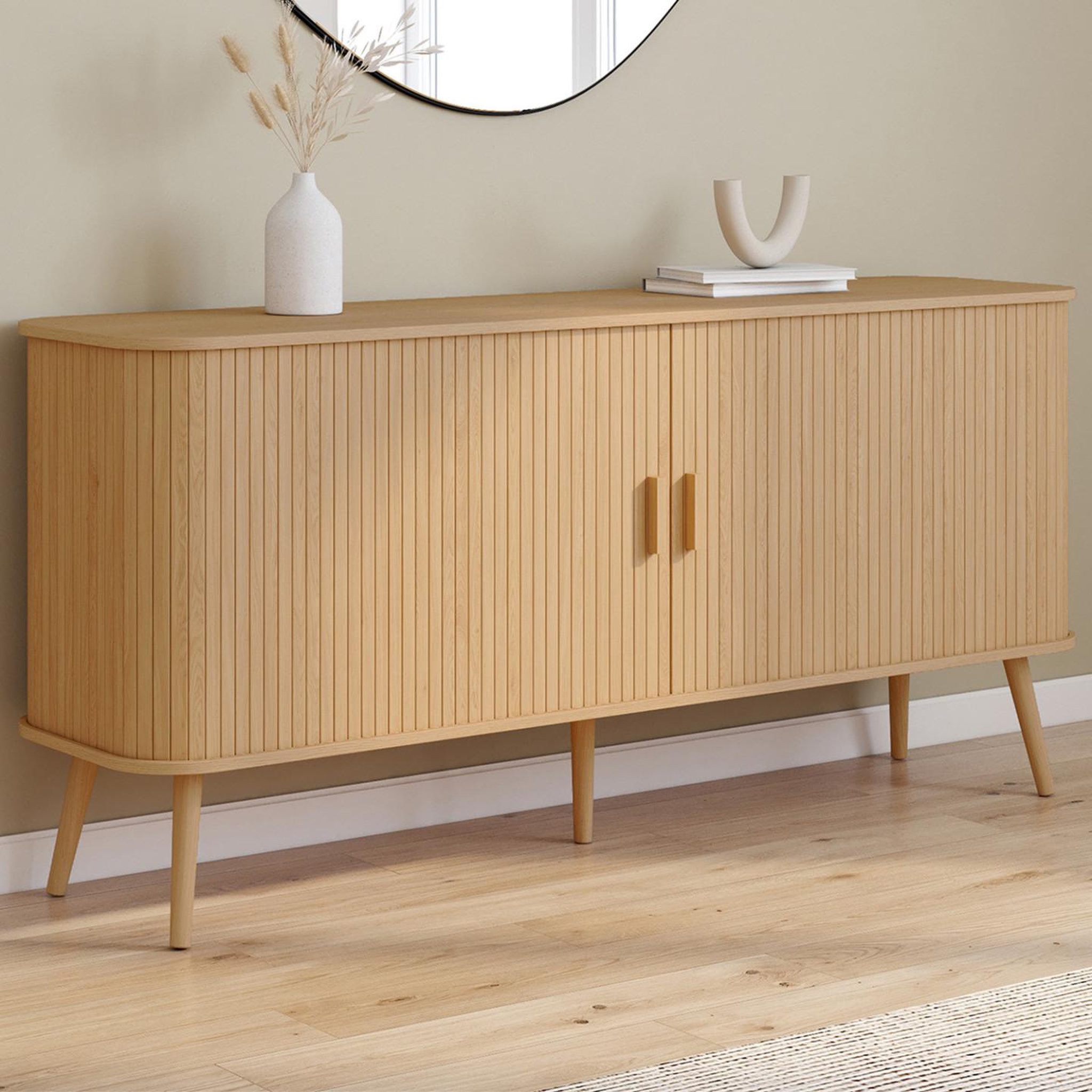 Voir la diapositive 2 : ID MARKET Buffet 160 cm romie xxl effet lattes 2 portes coulissantes