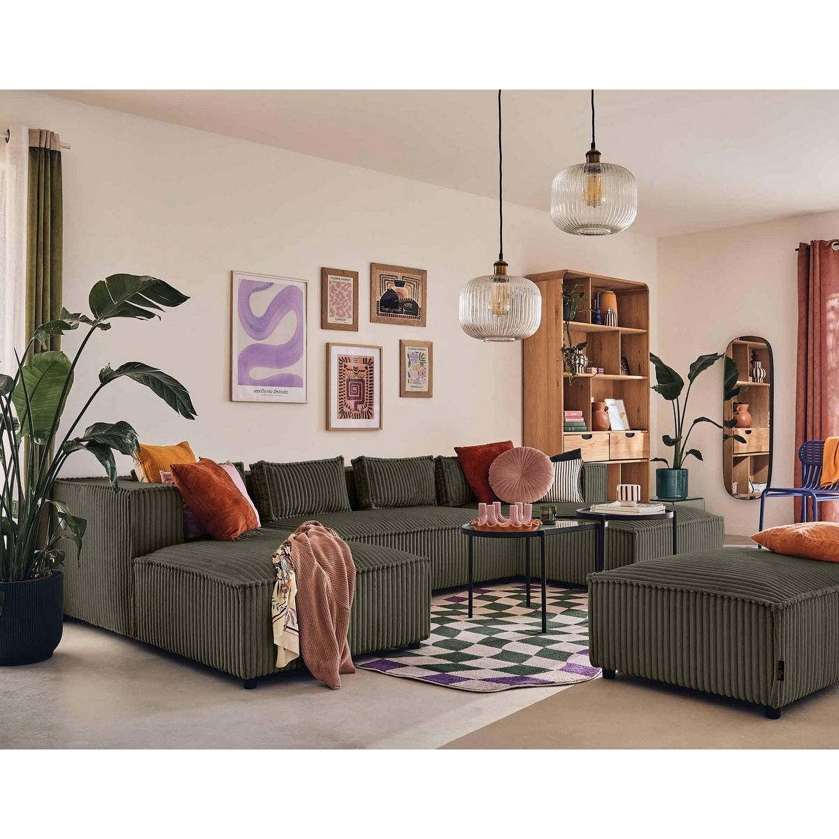 LISA DESIGN Stella - canapé panoramique en u - 7 places - en velours côtelé grosses côtes