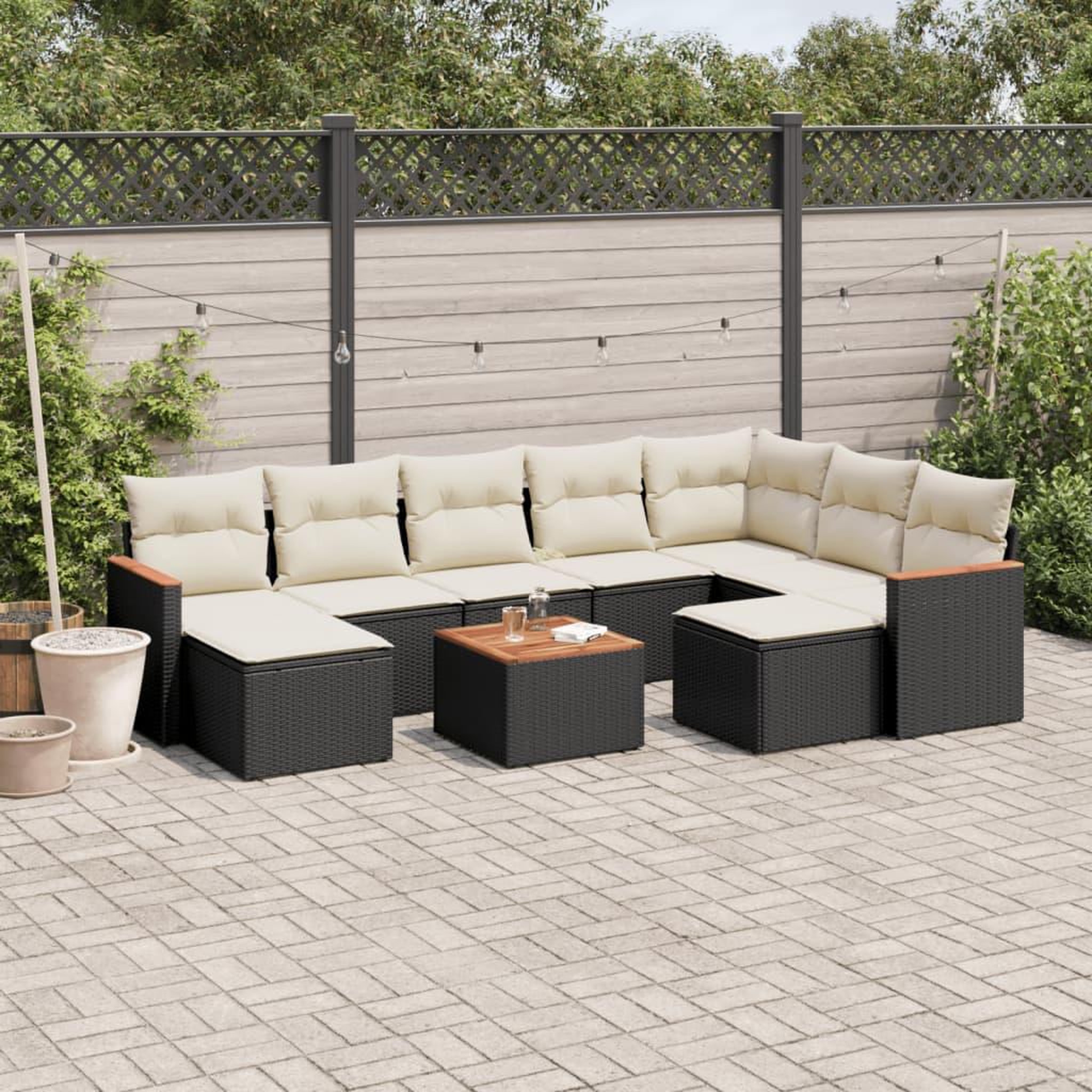 VIDAXL Salon de jardin 10 pcs avec coussins noir resine tressee