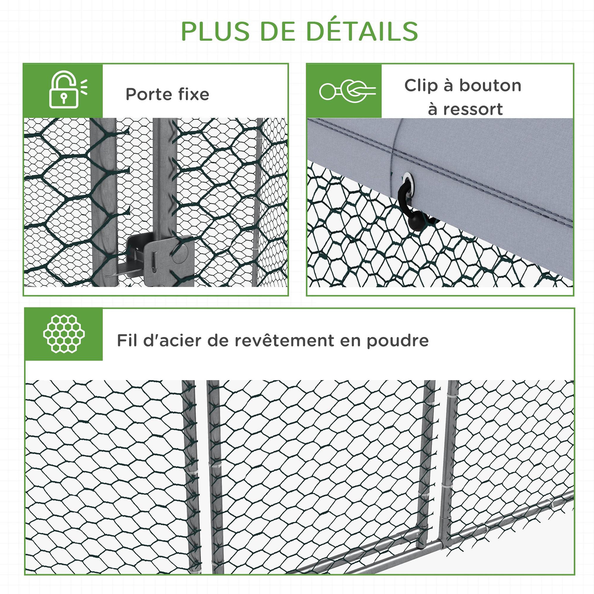 Voir la diapositive 6 : PAWHUT Enclos poulailler chenil 5 m² - parc grillagé dim. 2,8L x 2,45l x 2,46H m - entièrement couvert - acier oxford gris