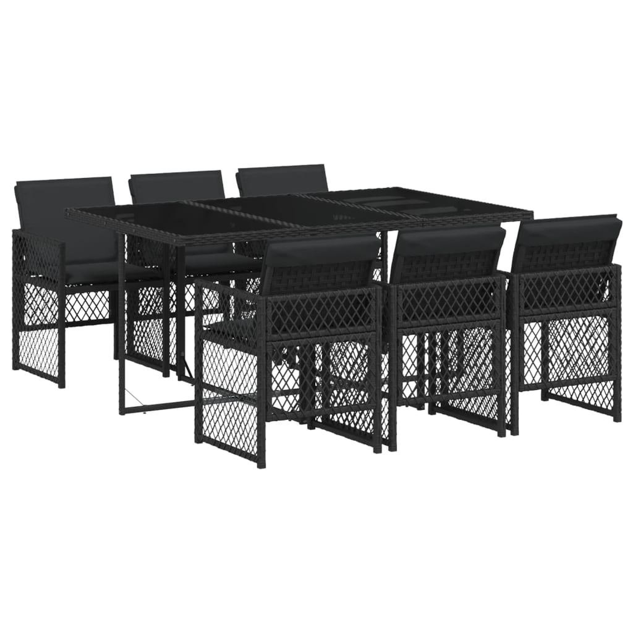 Voir la diapositive 2 : VIDAXL Ensemble a manger de jardin coussins 7 pcs noir resine tressee