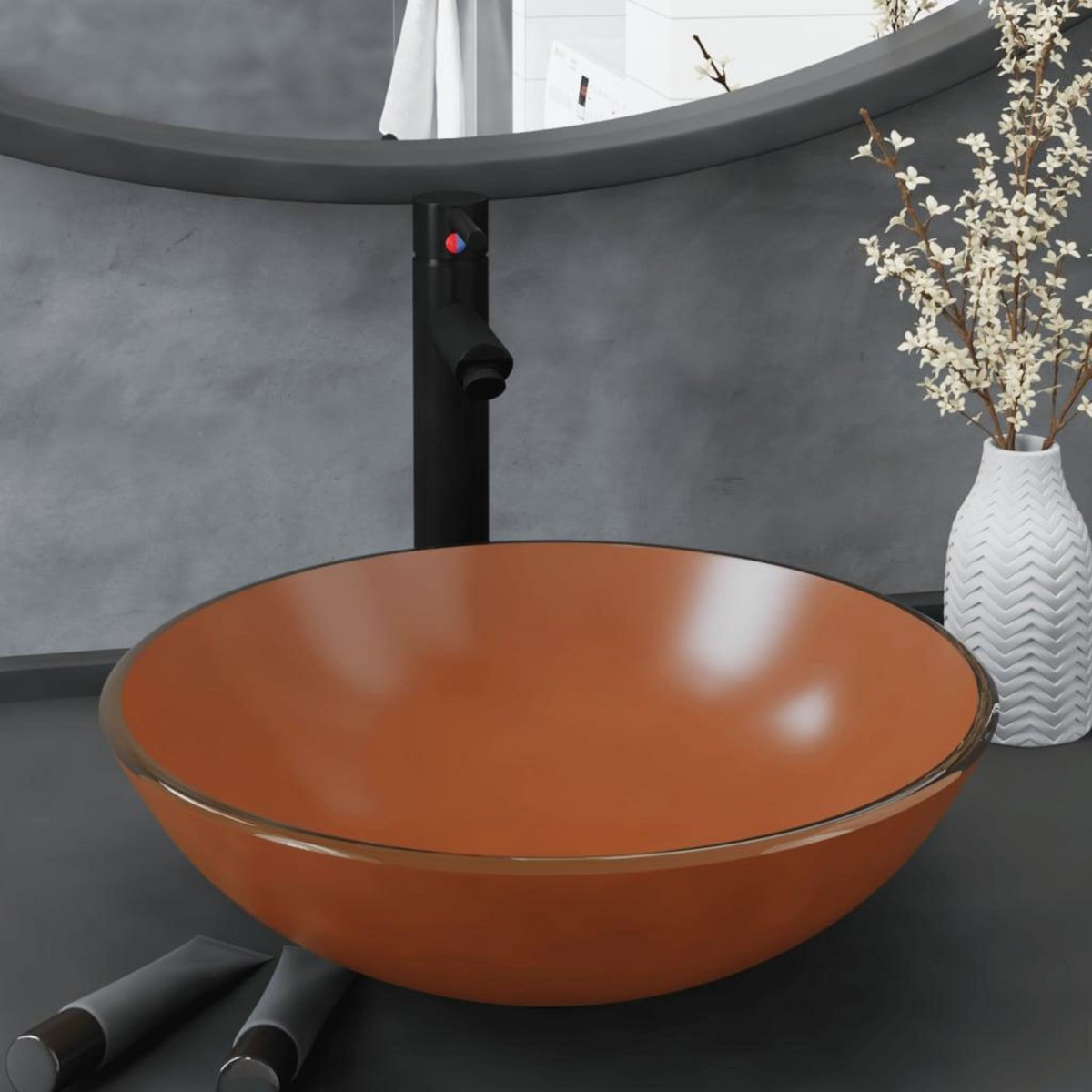 VIDAXL Lavabo de bain avec robinet et drain a poussoir Verre trempe