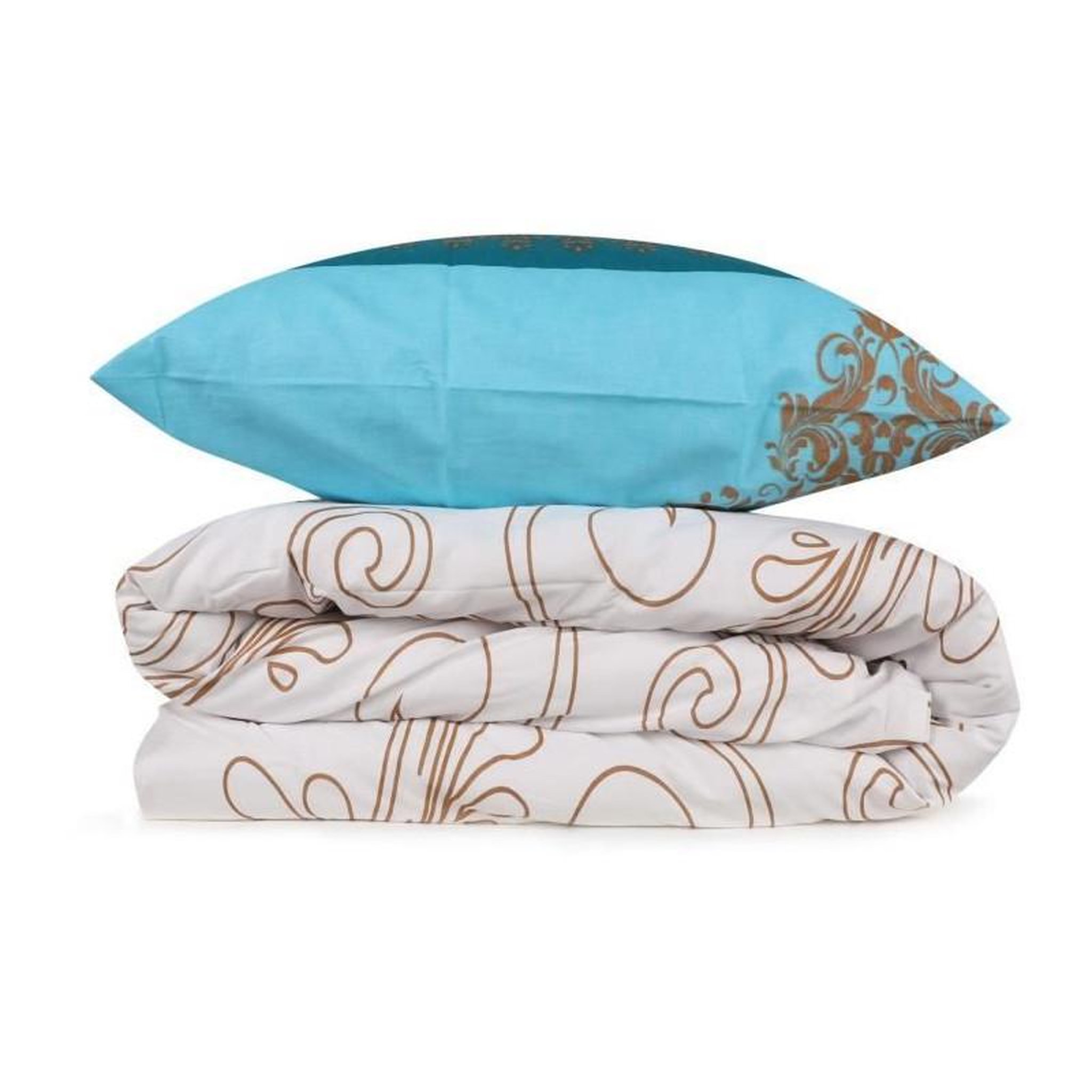 Voir la diapositive 2 : GENERIQUE Parure de lit - 1 housse de couette 220 x 240 cm + 2 taies d'oreiller 60 x 60 cm - 100% coton renforcé - Turquoise