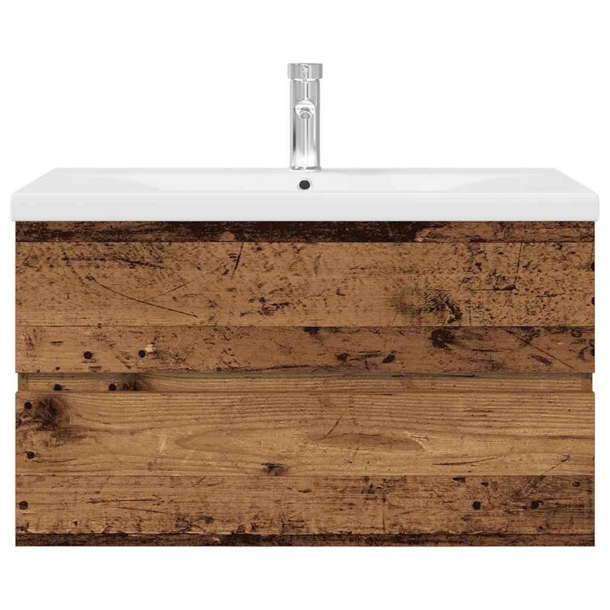 VIDAXL Meuble lavabo avec bassin et robinet integres vieux bois