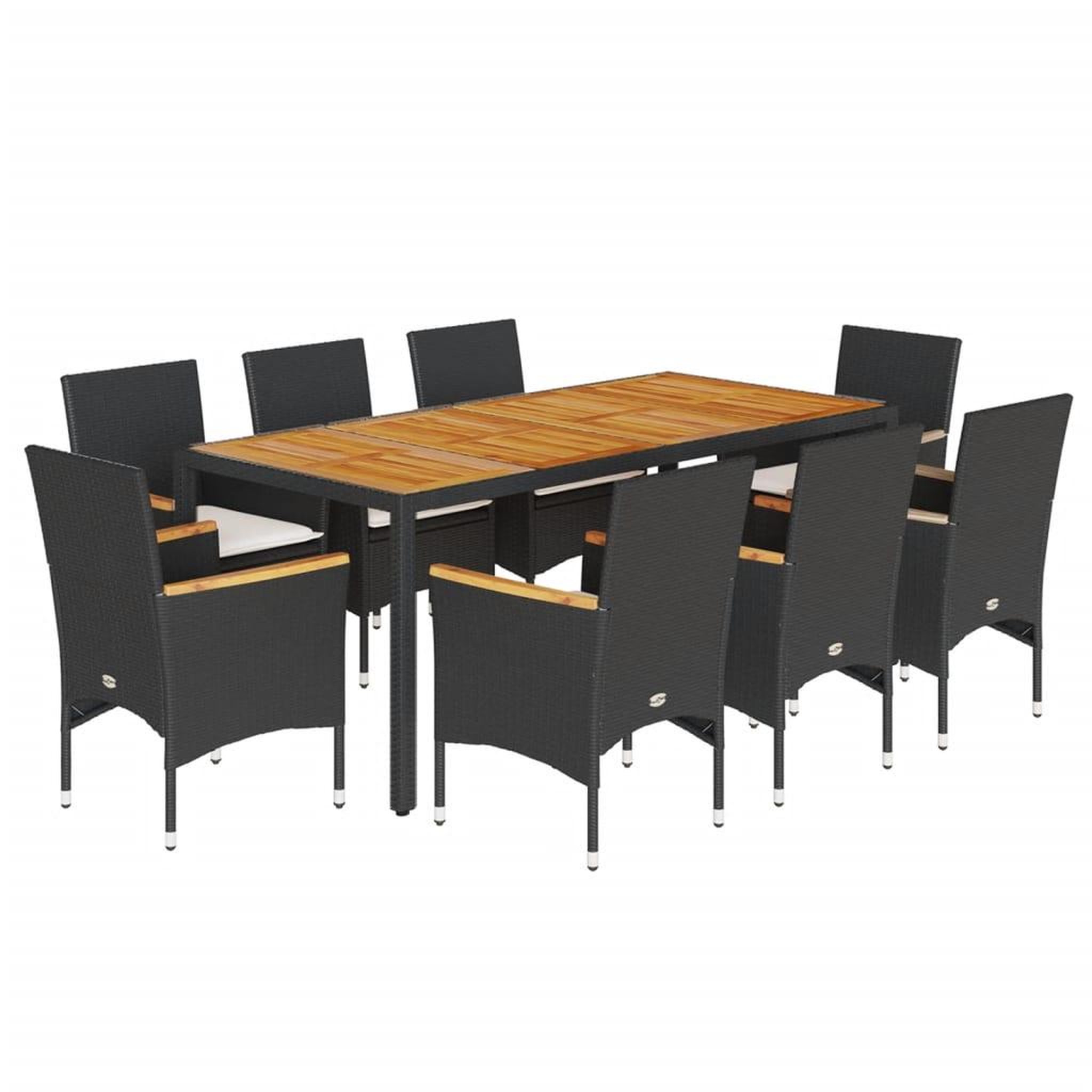 Voir la diapositive 2 : VIDAXL Ensemble a manger de jardin et coussins 9 pcs noir rotin acacia