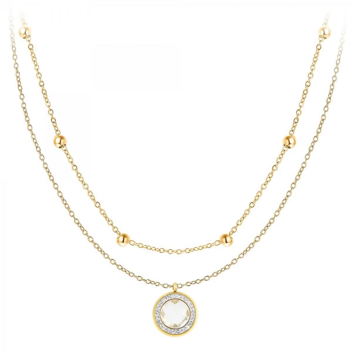 SC BOHEME Lot de 2 colliers SC Bohème en Acier Finement doré orné de cristaux scintillants