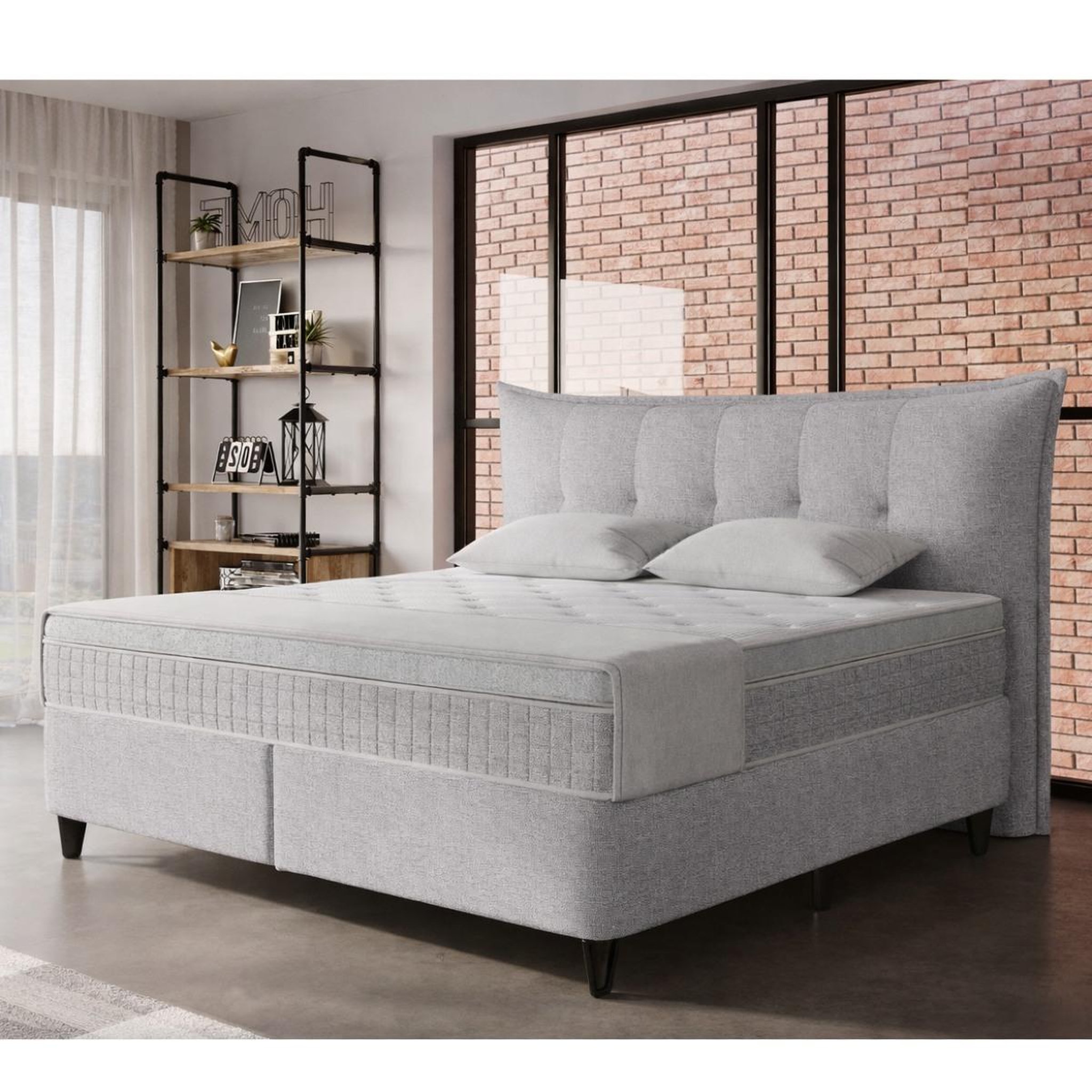 Voir la diapositive 2 : JLC KREATION Lit boxspring coffre complet 160cm + matelas + surmatelas gracy