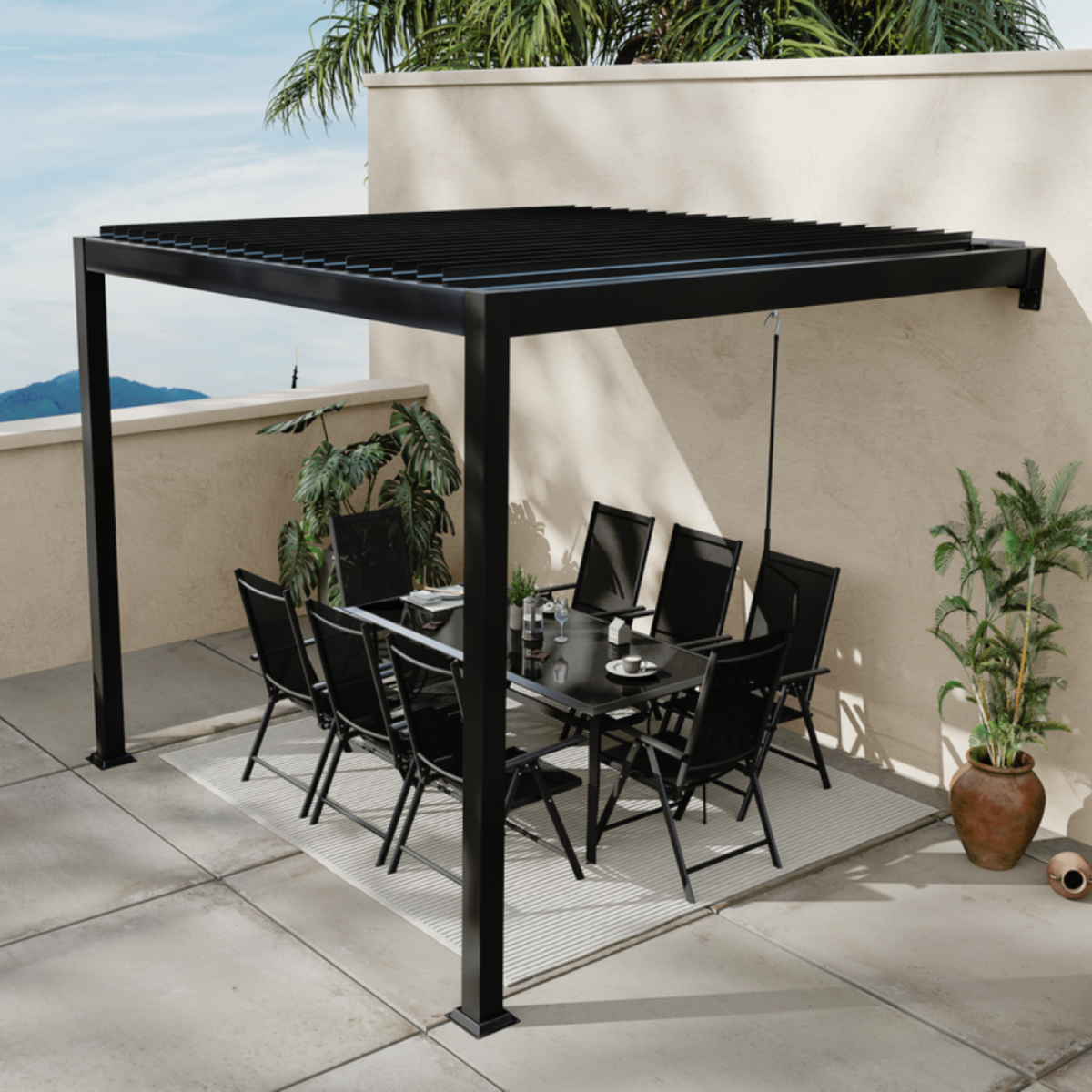 CONCEPT USINE Pergola bioclimatique adossée 3x3 m AGADIR